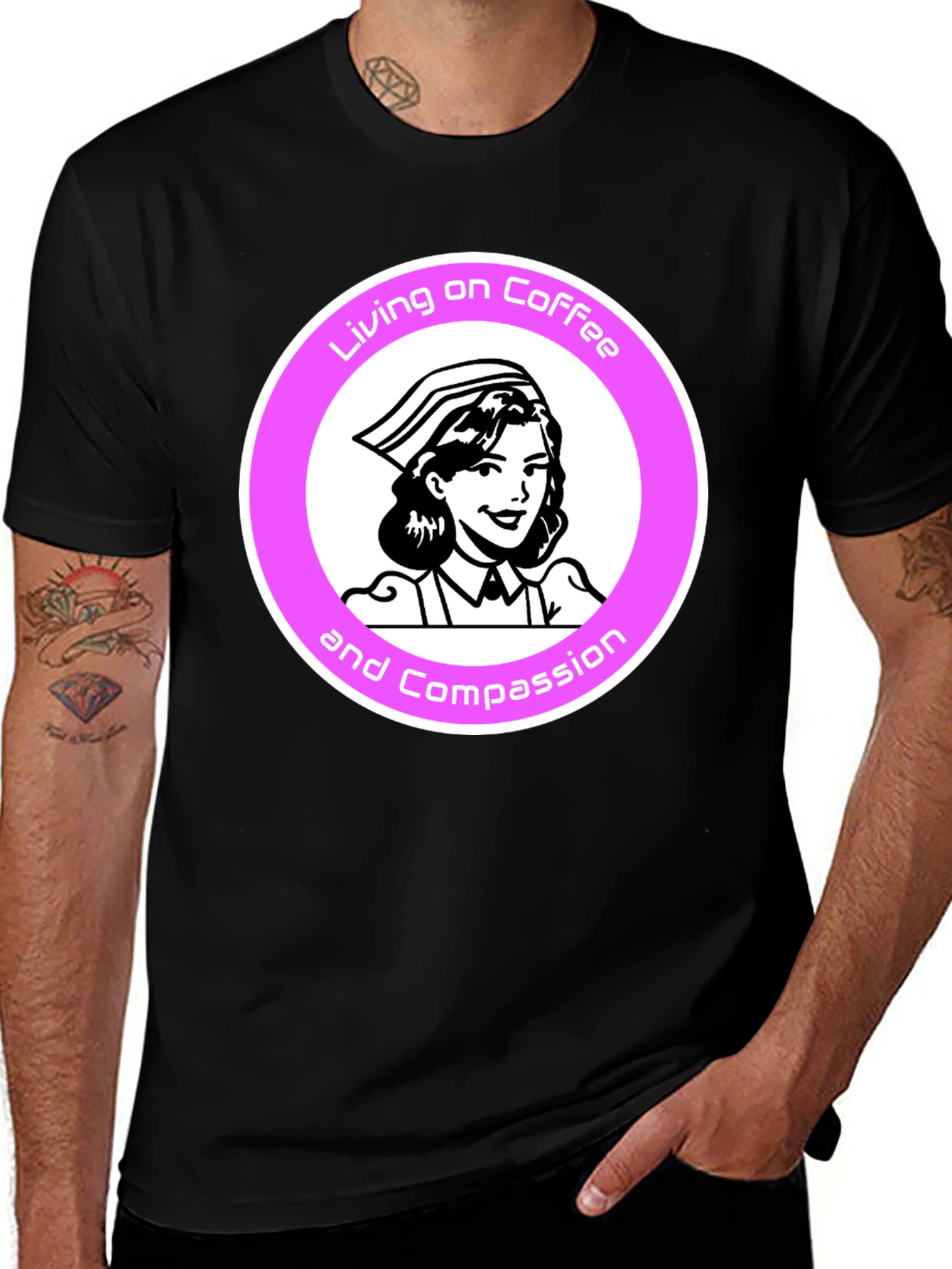 Variant 23 of Coffee & Compassion Nurse T-Shirt - Black