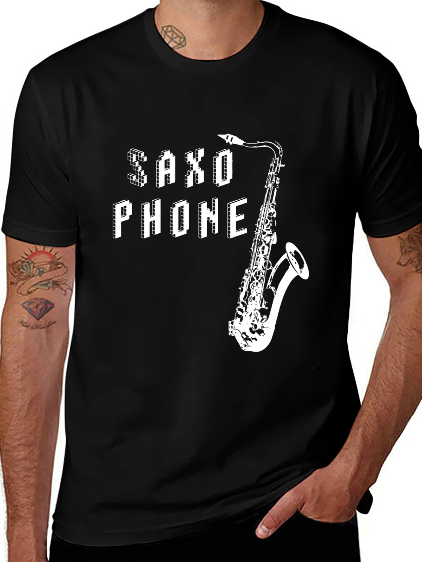 Variant 17 of Saxophone Pixel Art Black T-Shirt - Music Lover Tee