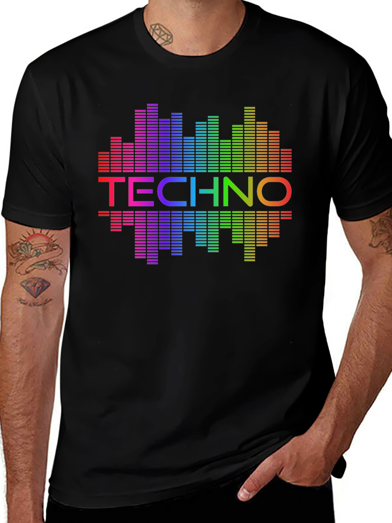 Variant 9 of Rainbow Techno Graphic Black T-Shirt
