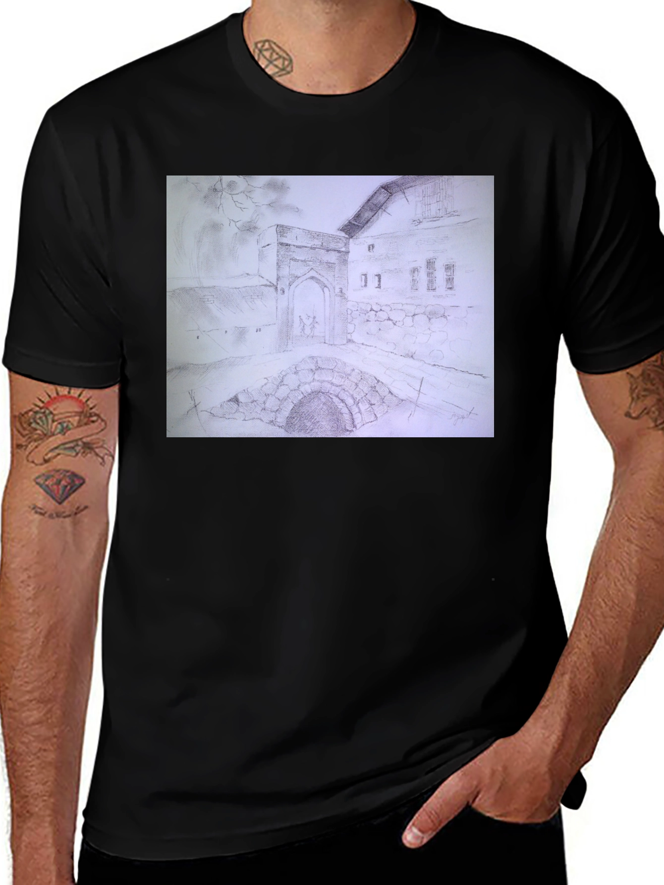 Architectural Sketch Graphic Tee - Black