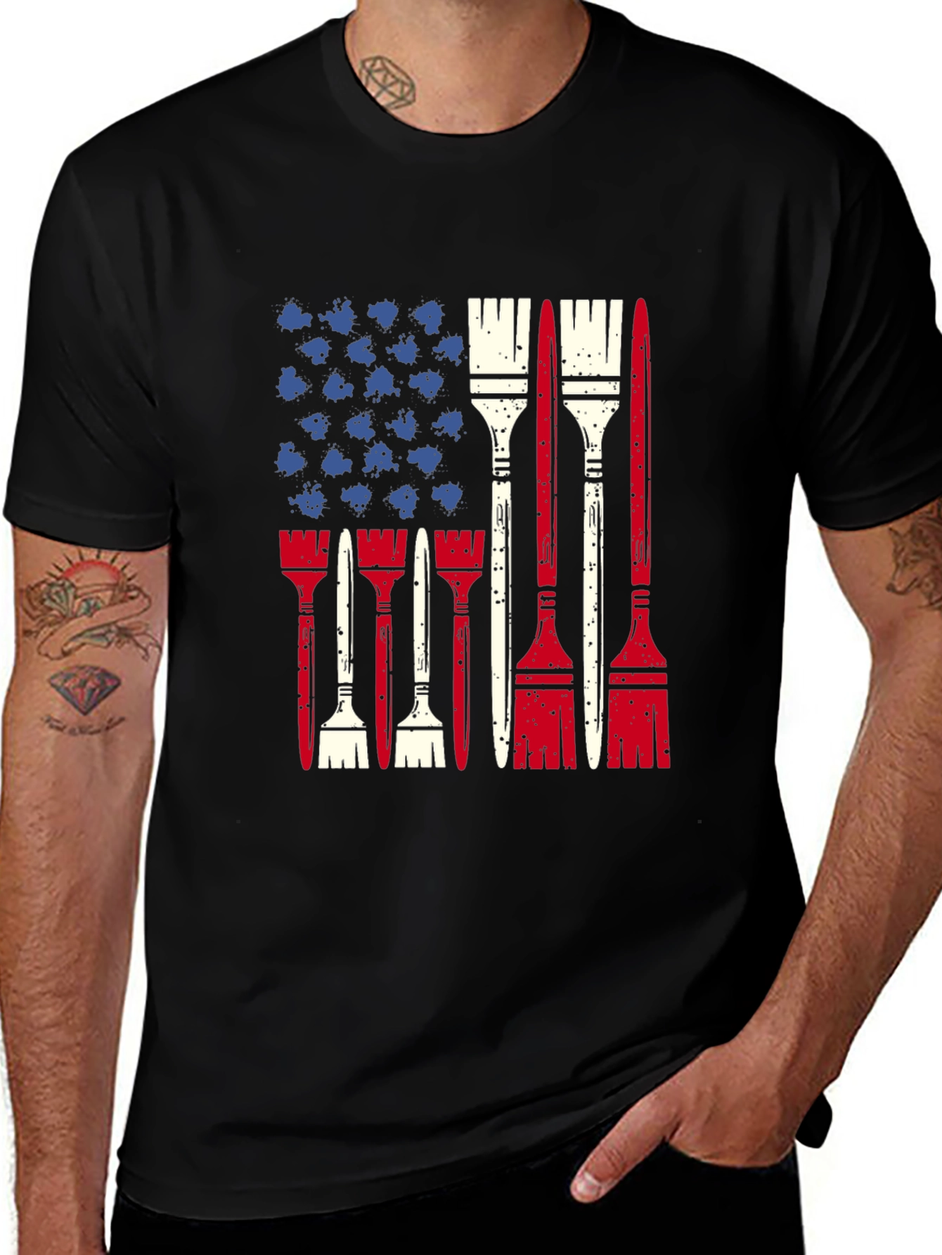 Variant 17 of Patriotic Painter T-Shirt - USA Flag Brush Design