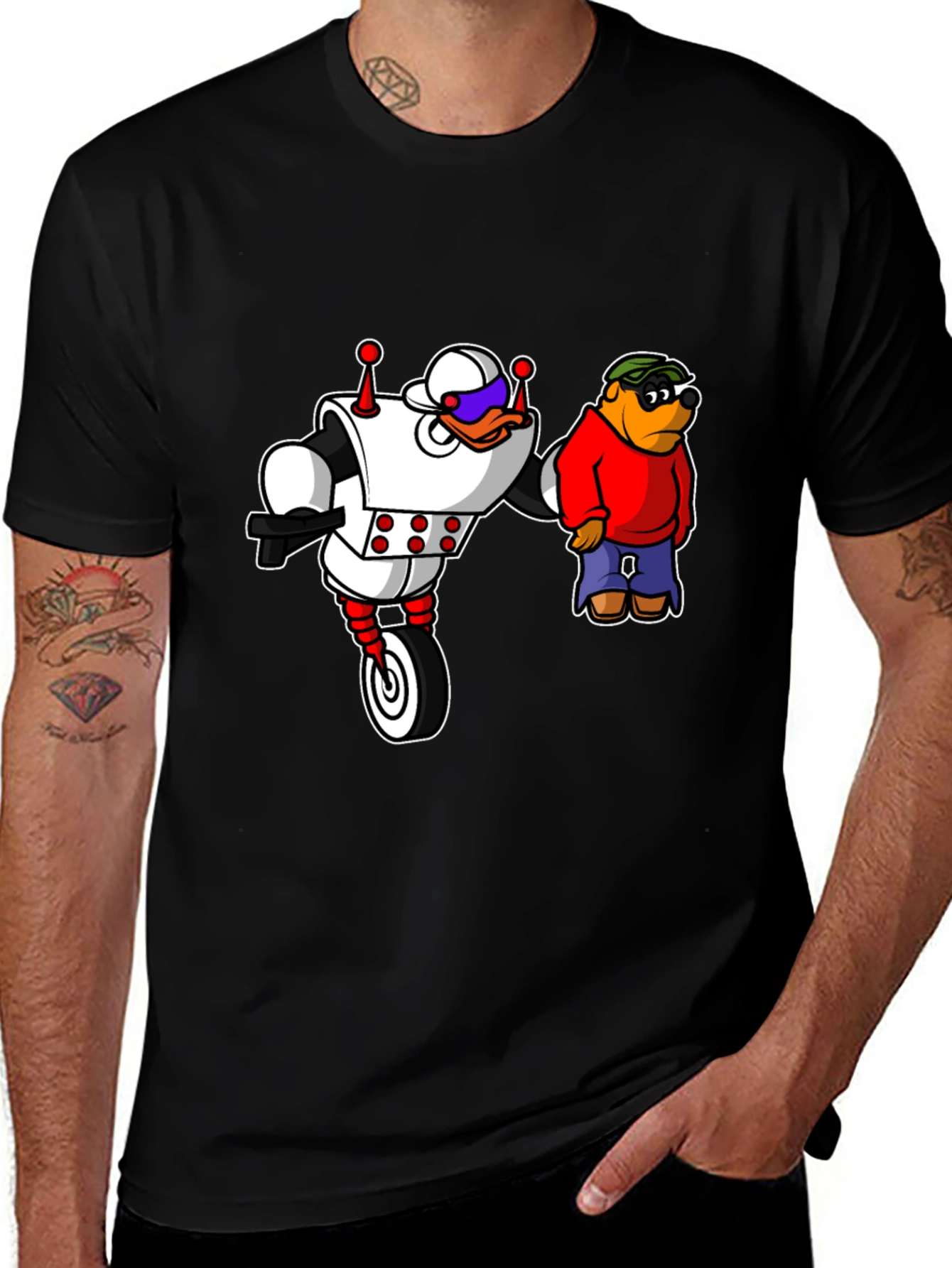 Variant 4 of Robot Duck and Cartoon Bear Graphic T-Shirt