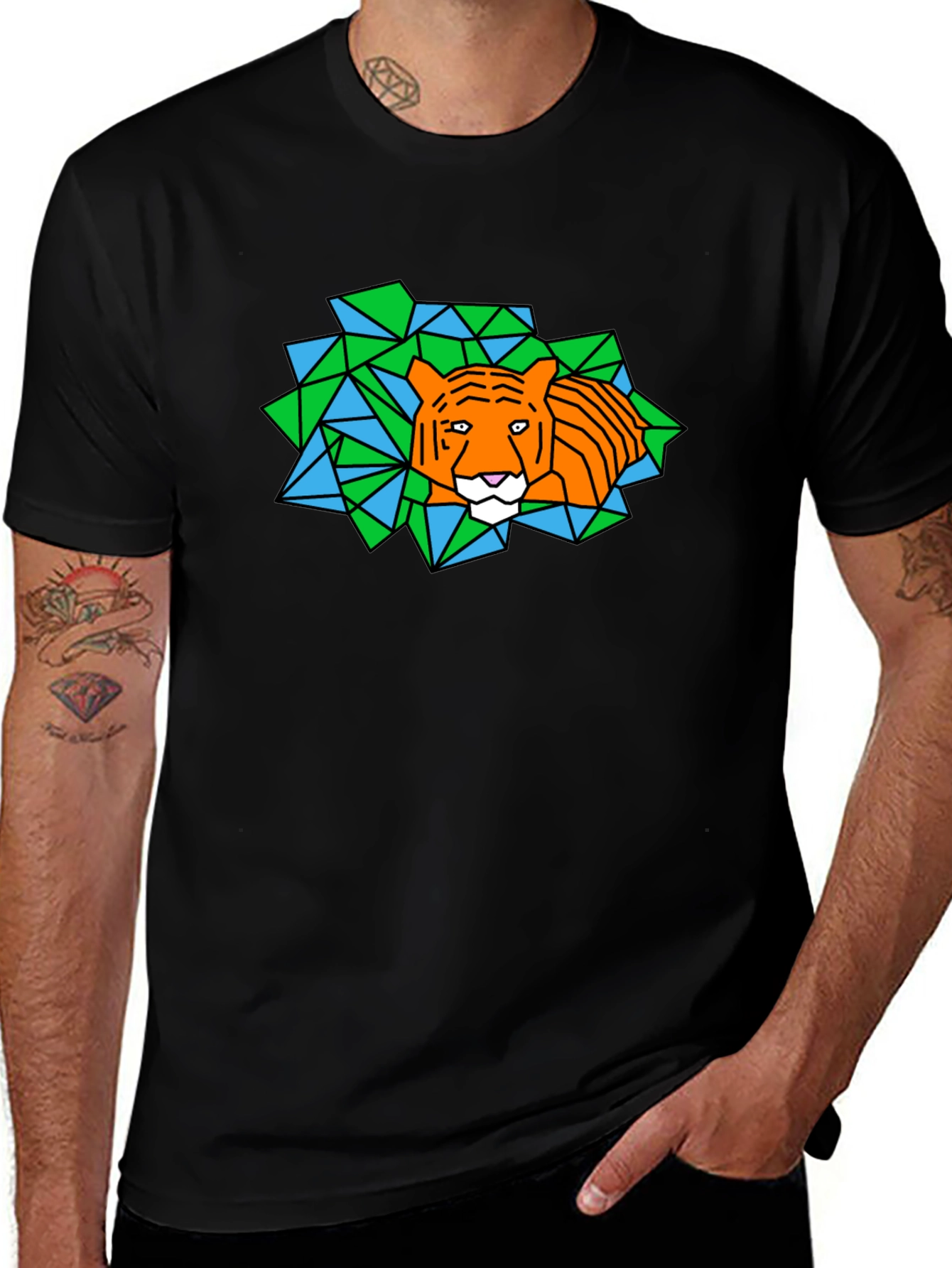 Variant 20 of Geometric Tiger Graphic Black T-Shirt