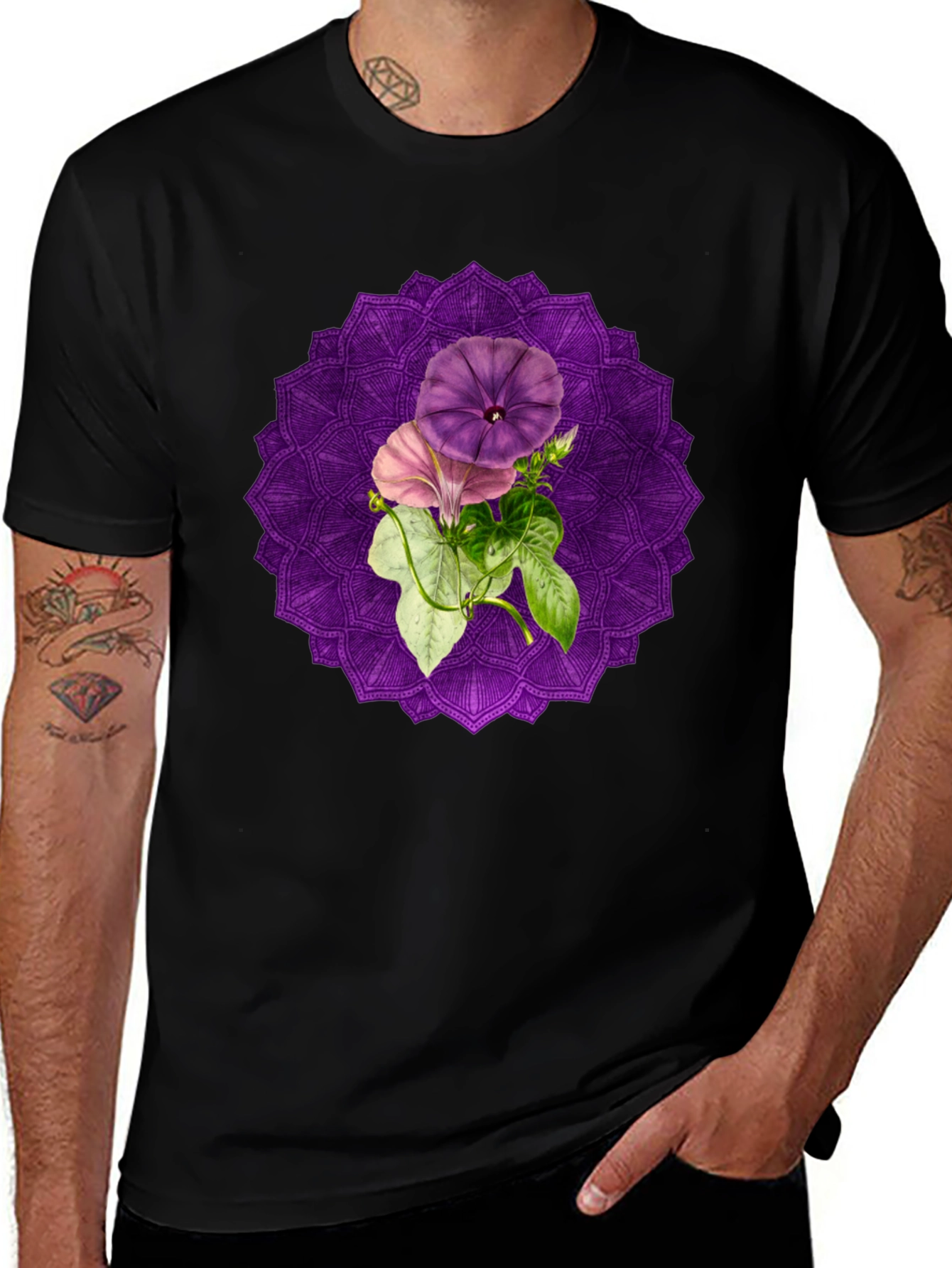 Variant 3 of Floral Mandala Graphic Tee - Black