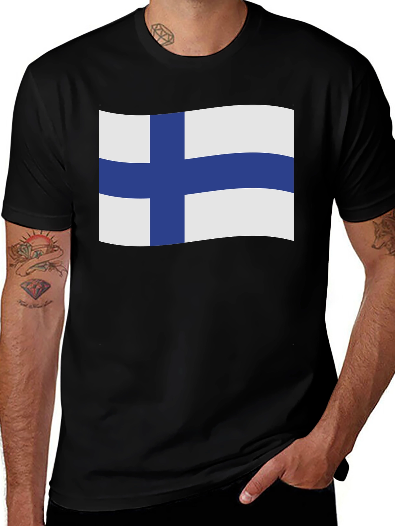 Finland Flag T-Shirt - Black Cotton Tee