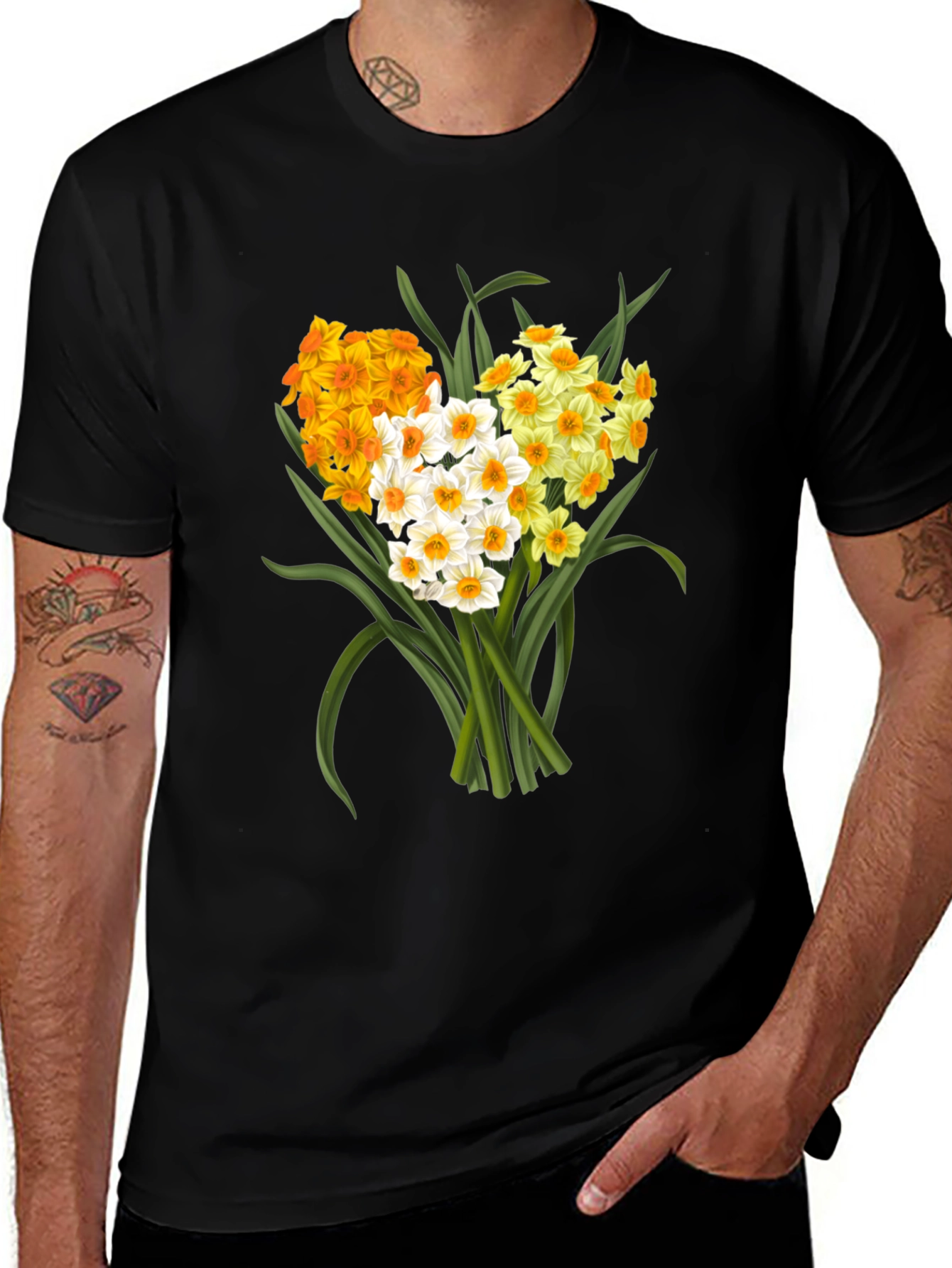 Variant 15 of Floral Daffodil Graphic Print Black T-Shirt