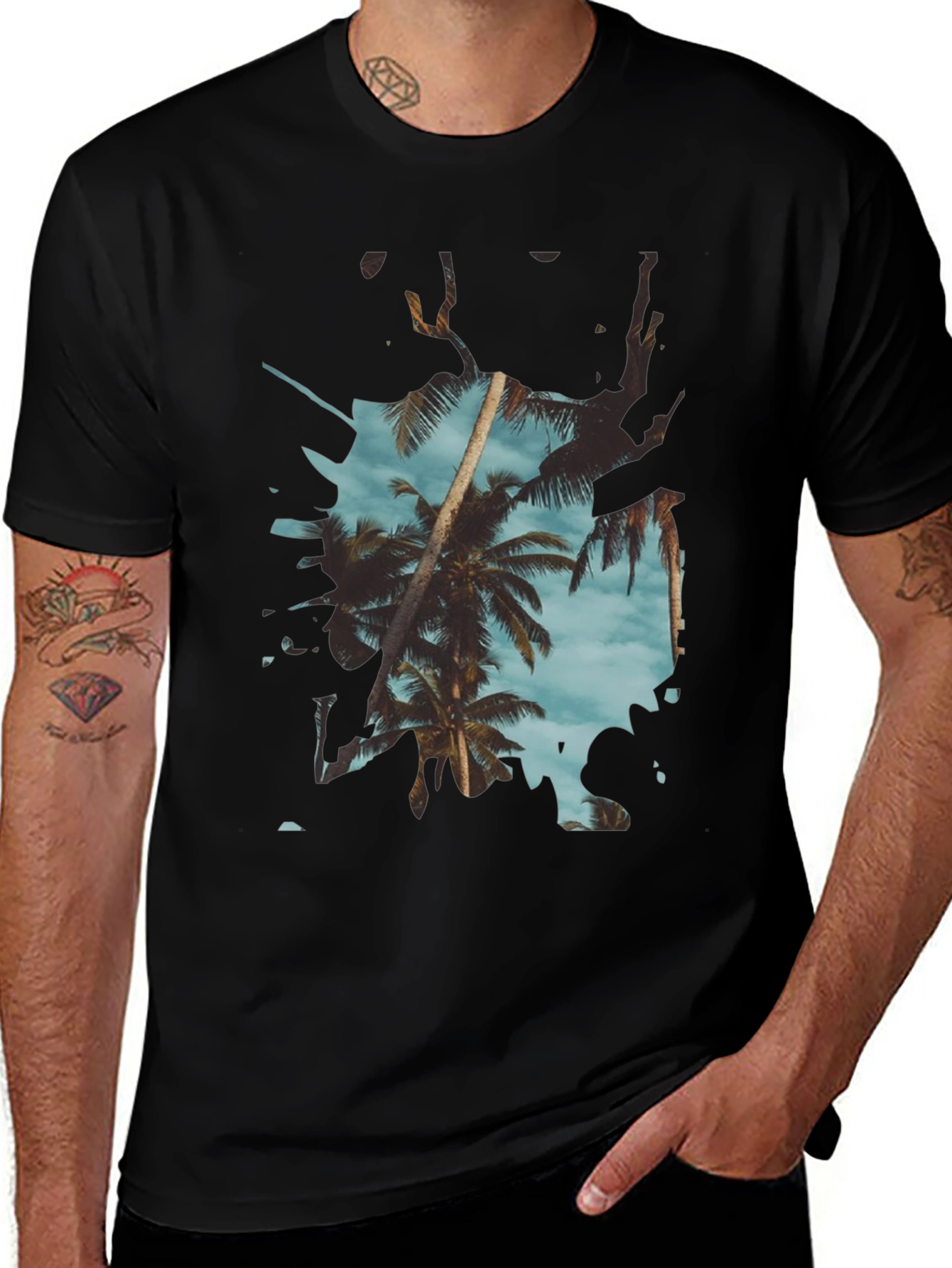Black Tropical Palm Tree Graphic Tee - Summer Vibes main image