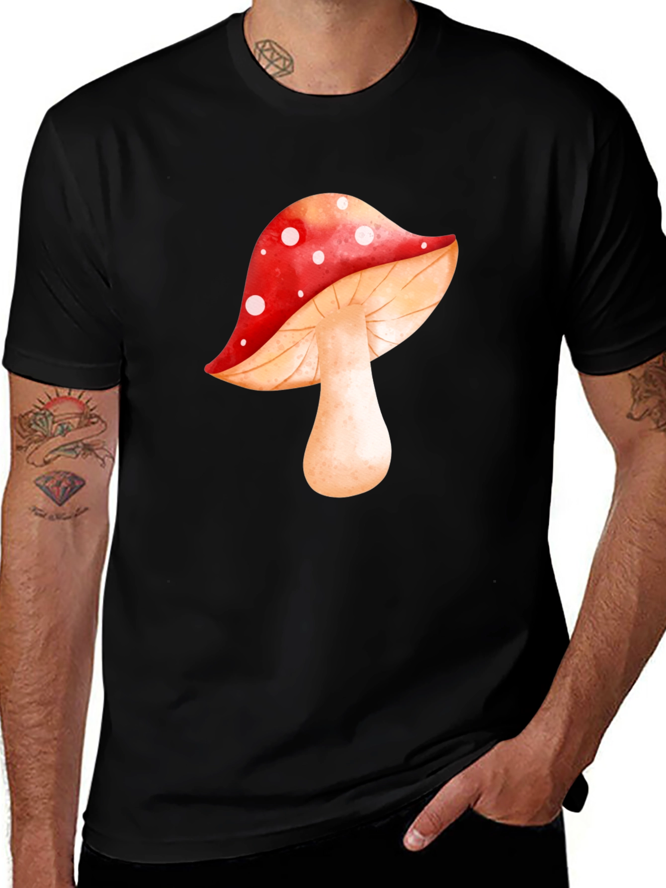 Variant 6 of Mushroom Graphic Tee - Funky Black T-Shirt