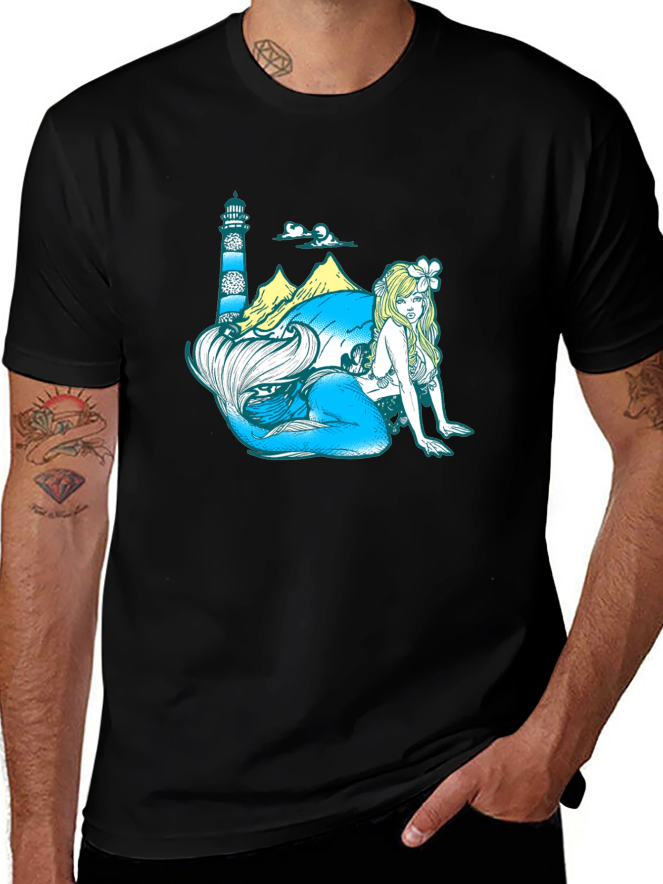 Mermaid Lighthouse Graphic Tee - Coastal Style