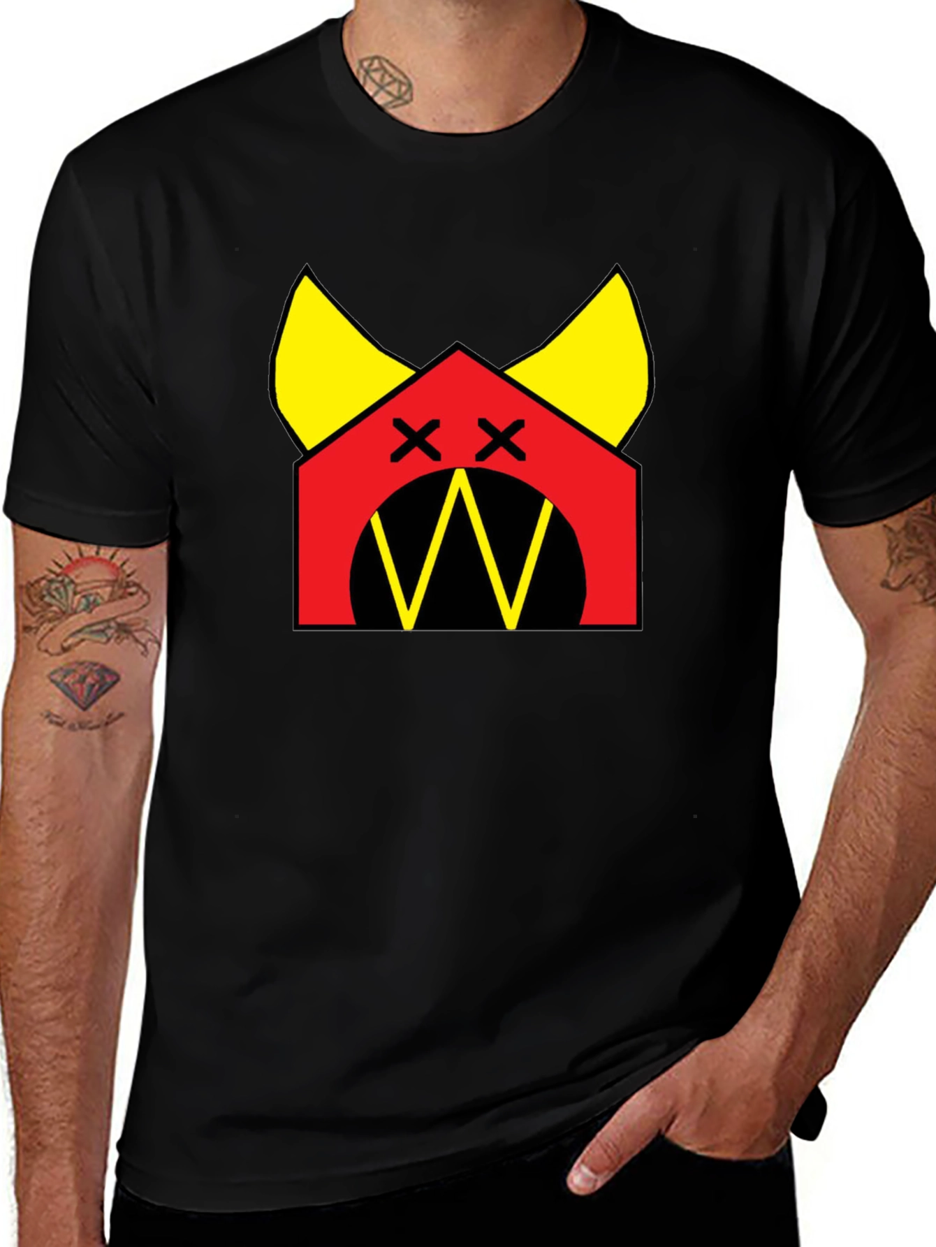 Black Graphic Tee: Red House with Yellow Accents Black T-Shirt main image