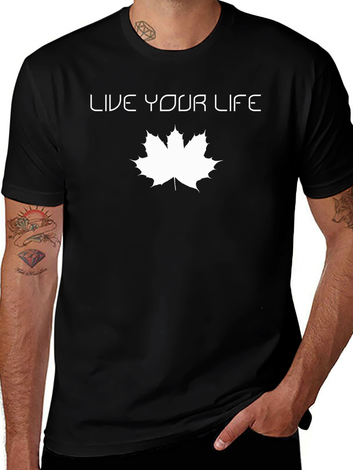 Variant 9 of Live Your Life Black T-Shirt Maple Leaf