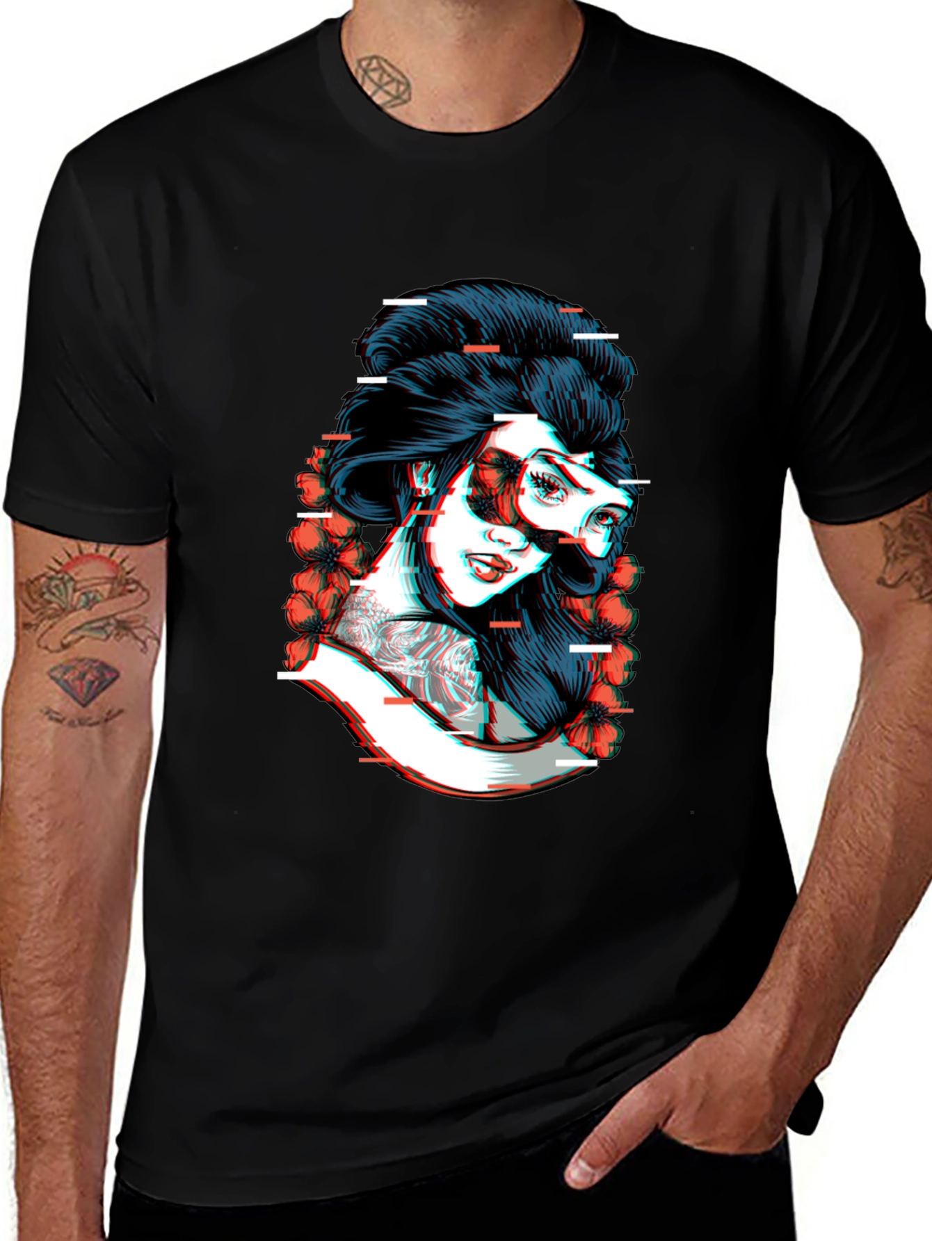Variant 18 of Glitch Geisha Graphic Tee - Black Cotton T-Shirt