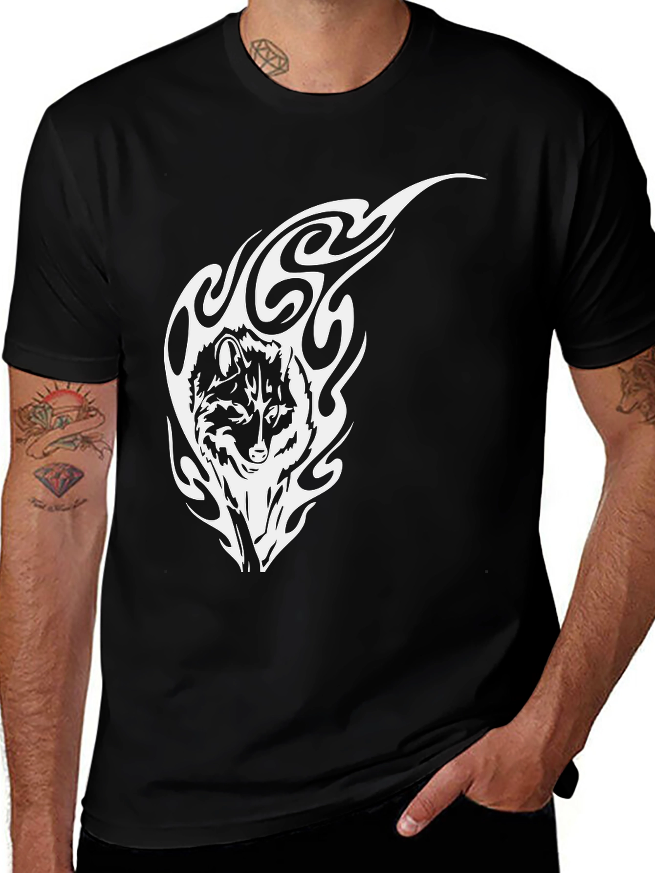 Variant 26 of Wolf Flame Graphic Black T-Shirt