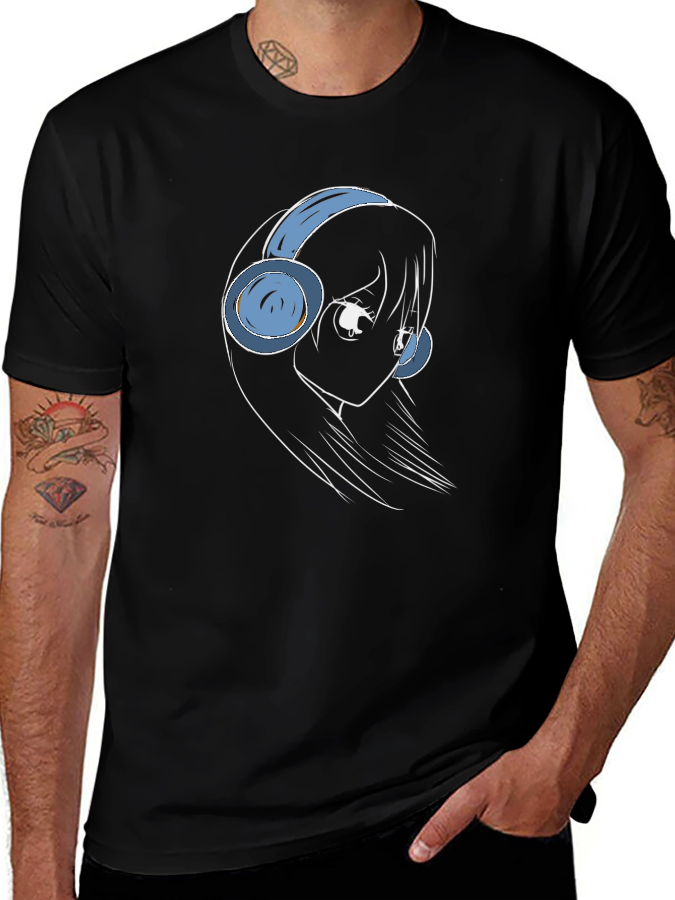 Variant 25 of Anime Girl Headphones T-Shirt - Black