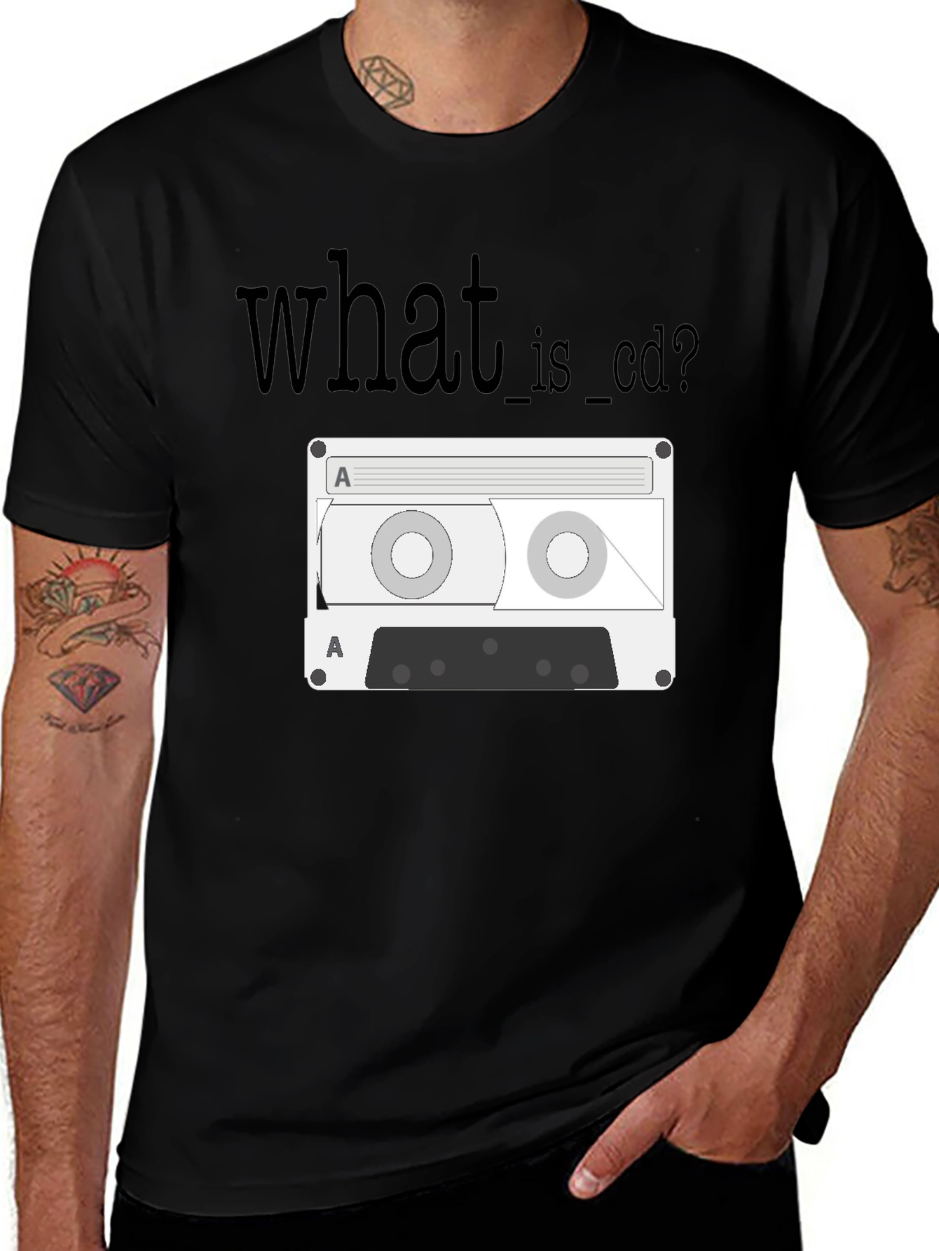 Black Retro Cassette Tape T-Shirt - What is CD? main image