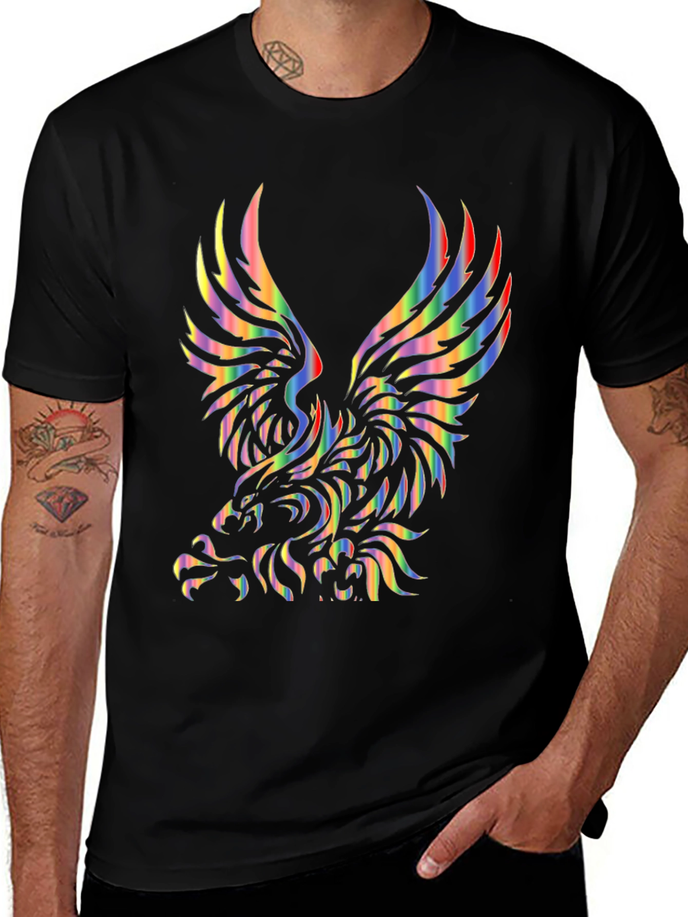 Variant 22 of Rainbow Eagle Graphic Black T-Shirt