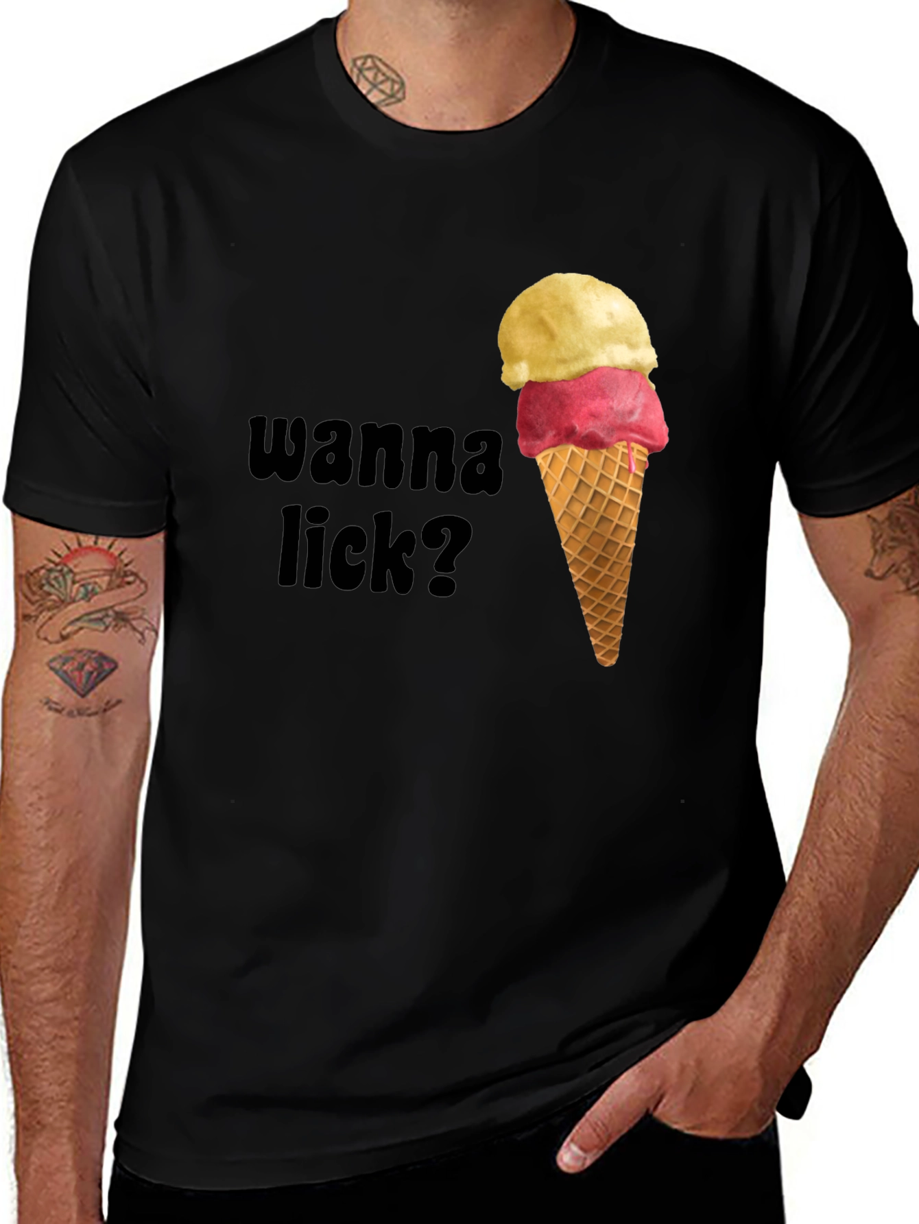 Variant 9 of Ice Cream Graphic Tee - Wanna Lick? Novelty Shirt