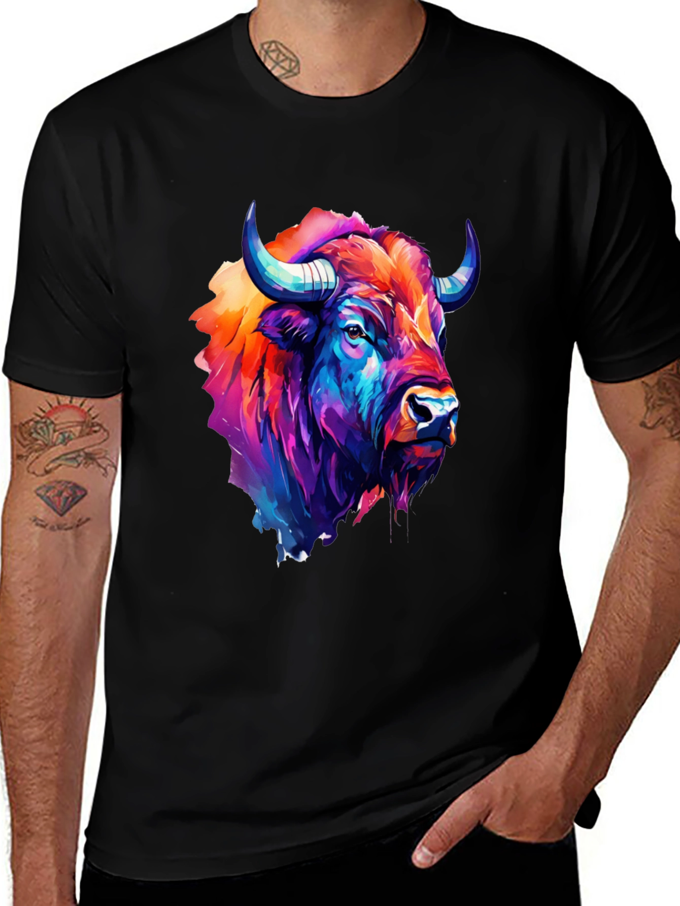 Variant 27 of Vibrant Buffalo Graphic Tee - Men's Black T-Shirt