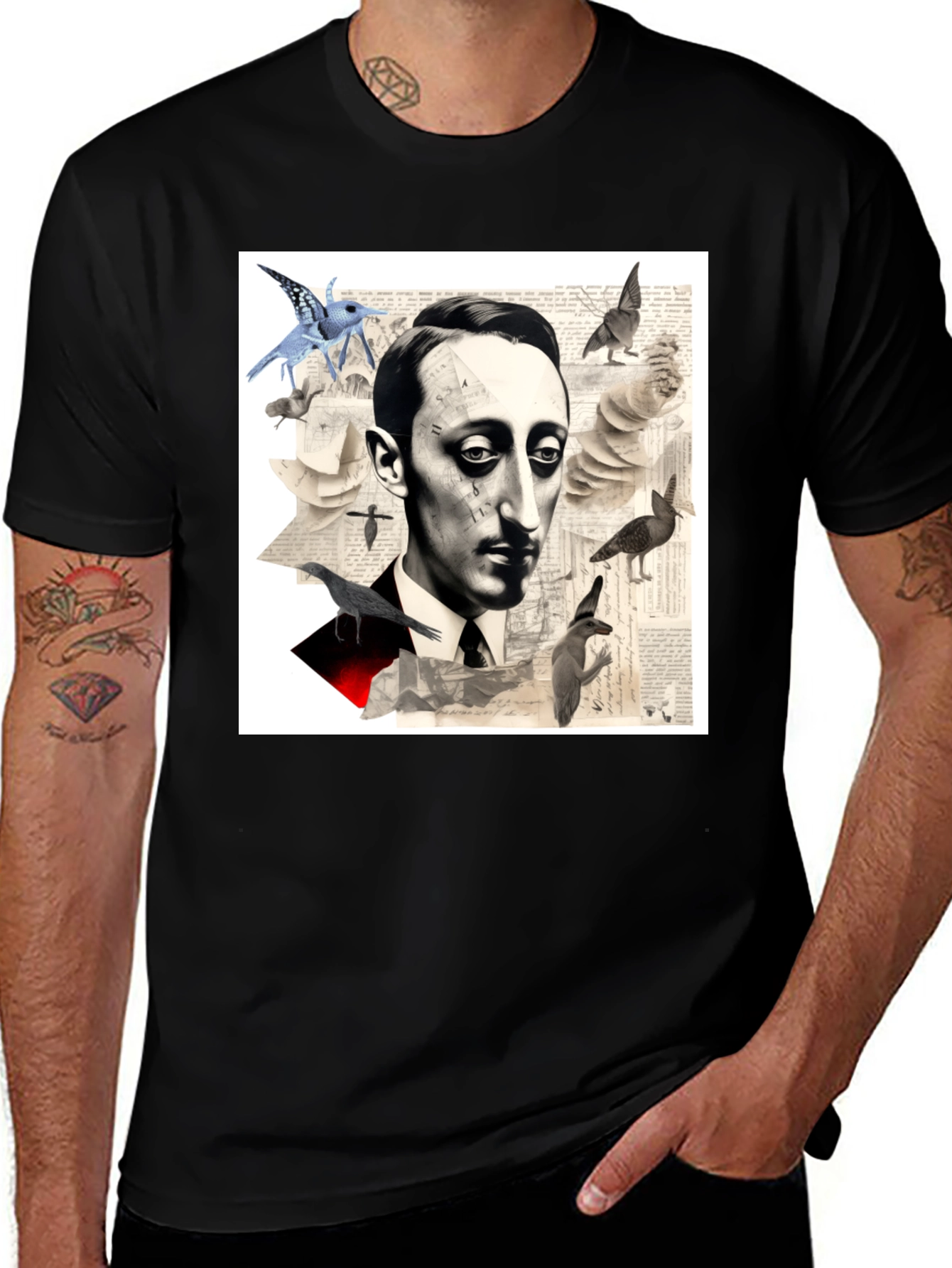 Variant 8 of Surrealist Literary T-Shirt: Portrait with Birds