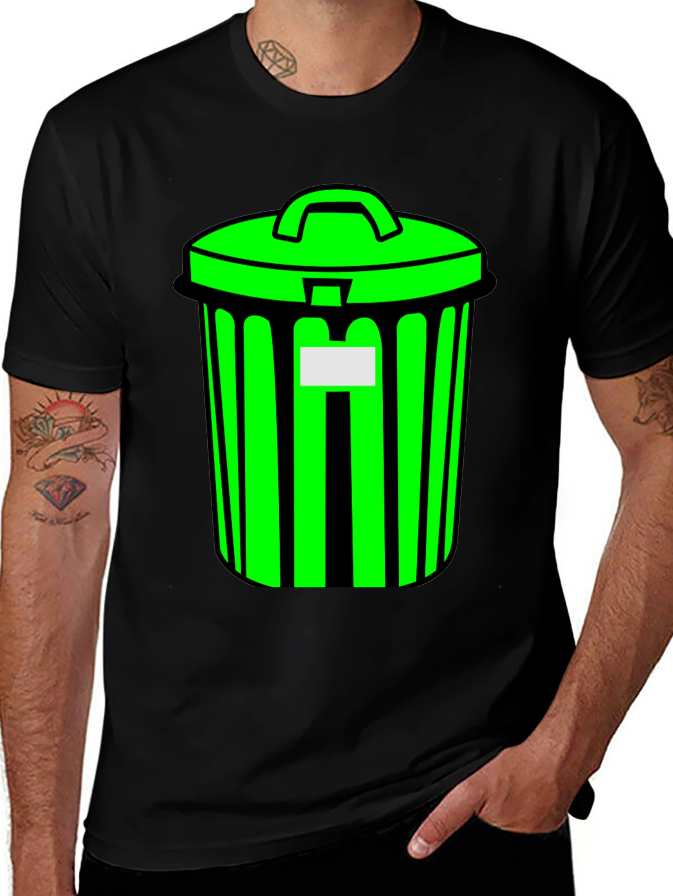 Variant 6 of Funny Trash Can Graphic Tee - Black Cotton T-Shirt
