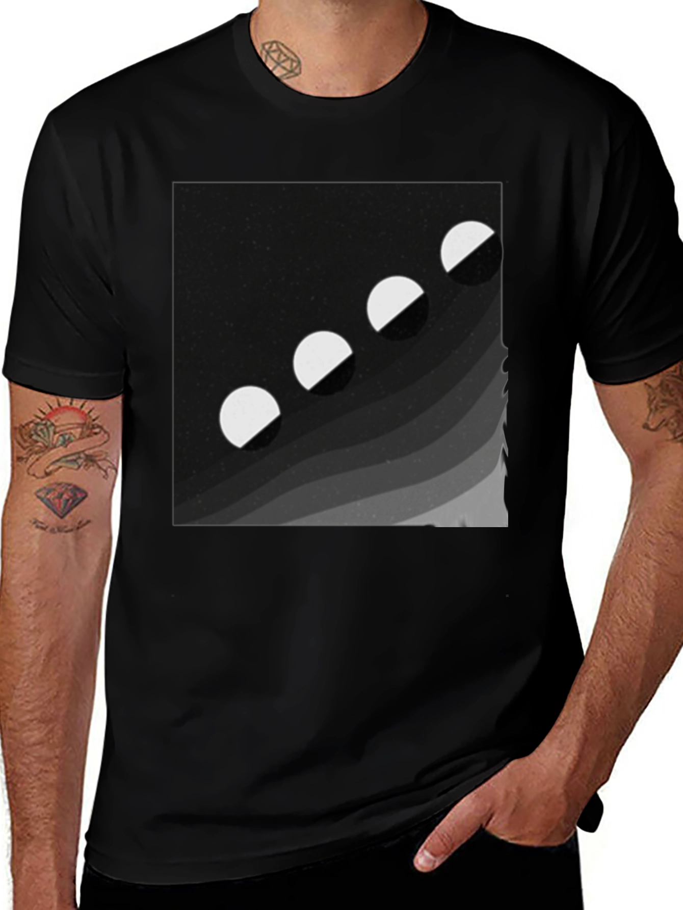 Variant 24 of Lunar Phase Graphic Tee - Black Cotton Comfort