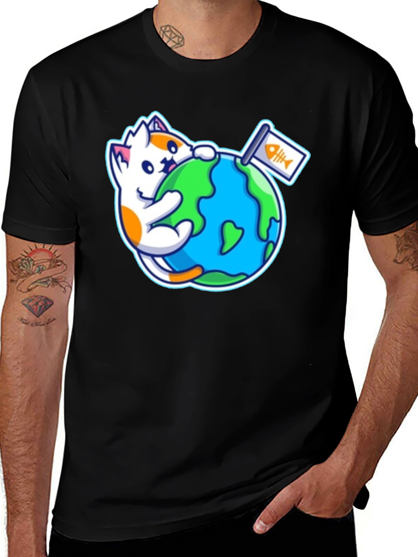 Variant 15 of Cat Hugging Earth T-Shirt - Global Domination