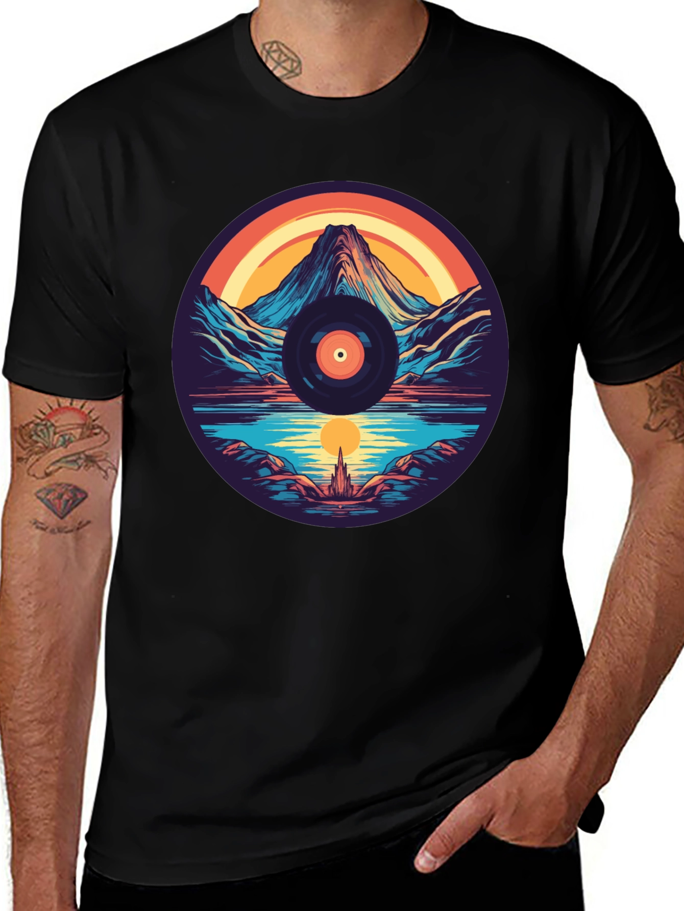 Variant 26 of Retro Vinyl Record Mountain Scene T-Shirt