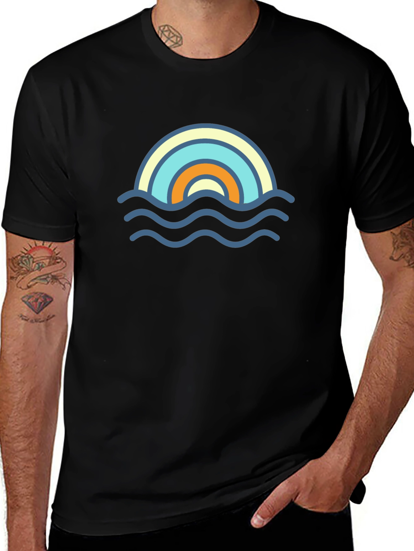 Variant 30 of Rainbow Wave Graphic Tee - Stylish Black T-Shirt