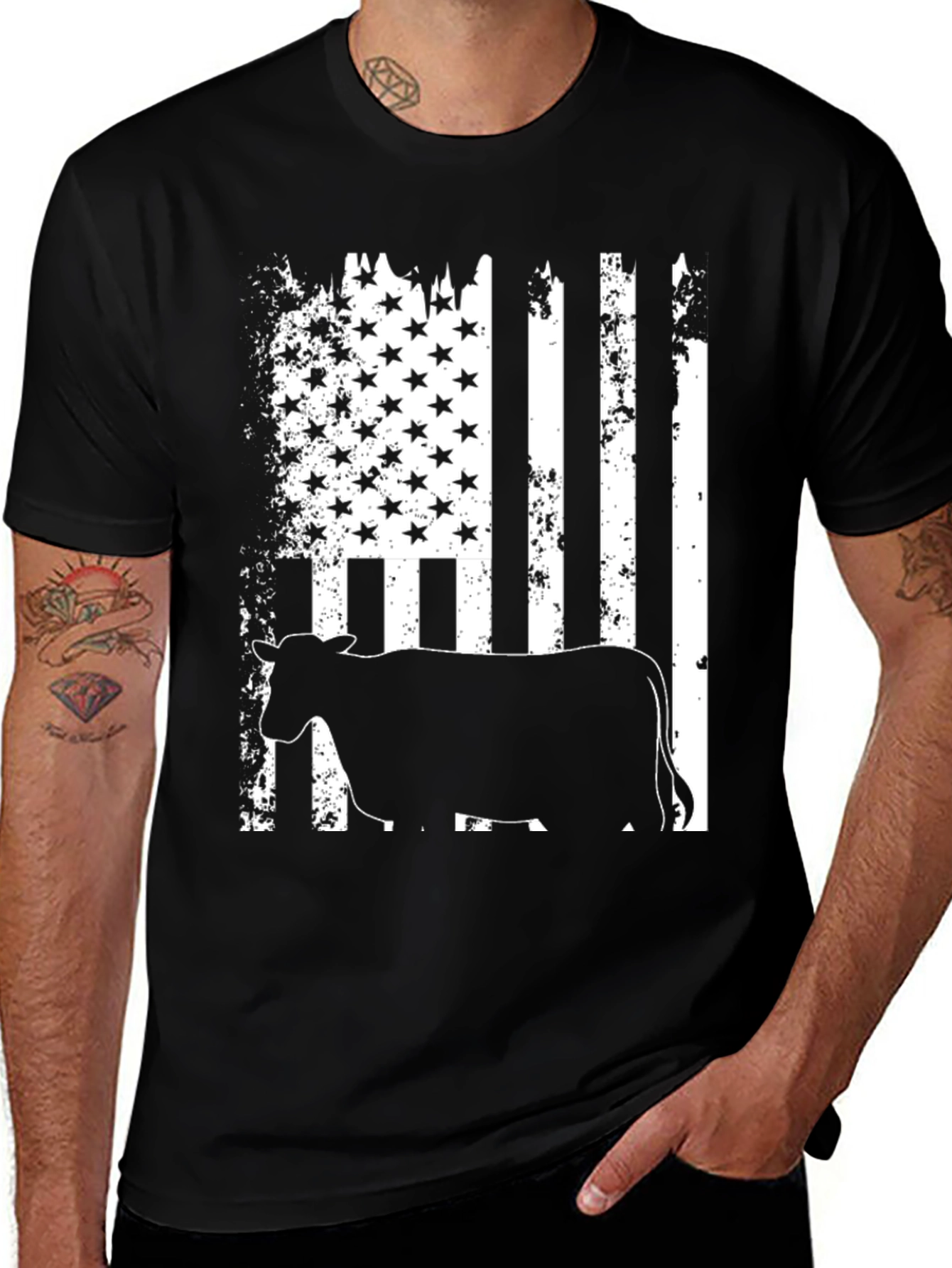 Variant 3 of American Flag Cow Black T-Shirt