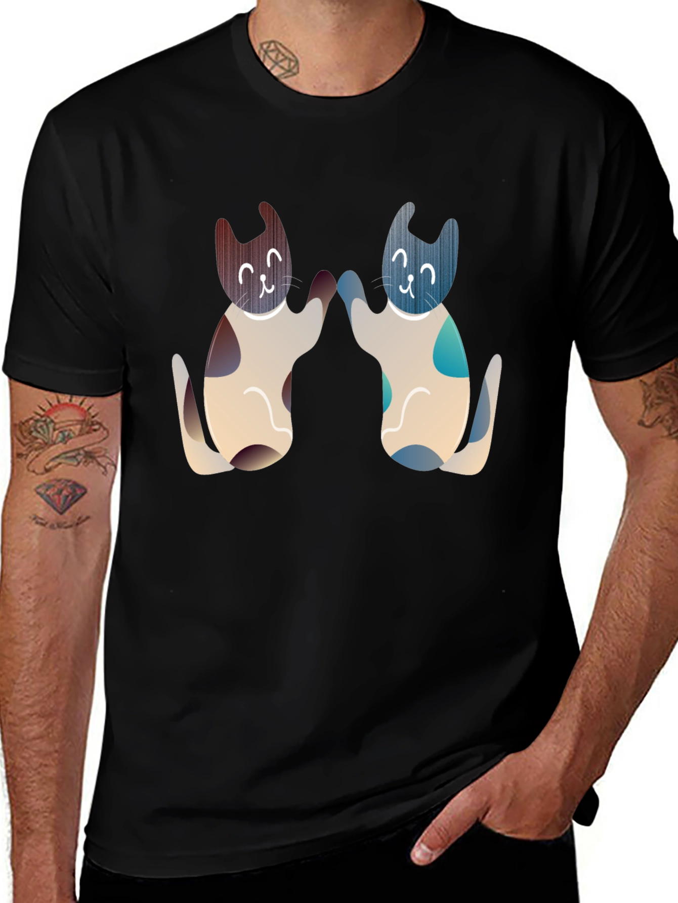 Variant 3 of Cute Cats High Five Graphic Tee - Black