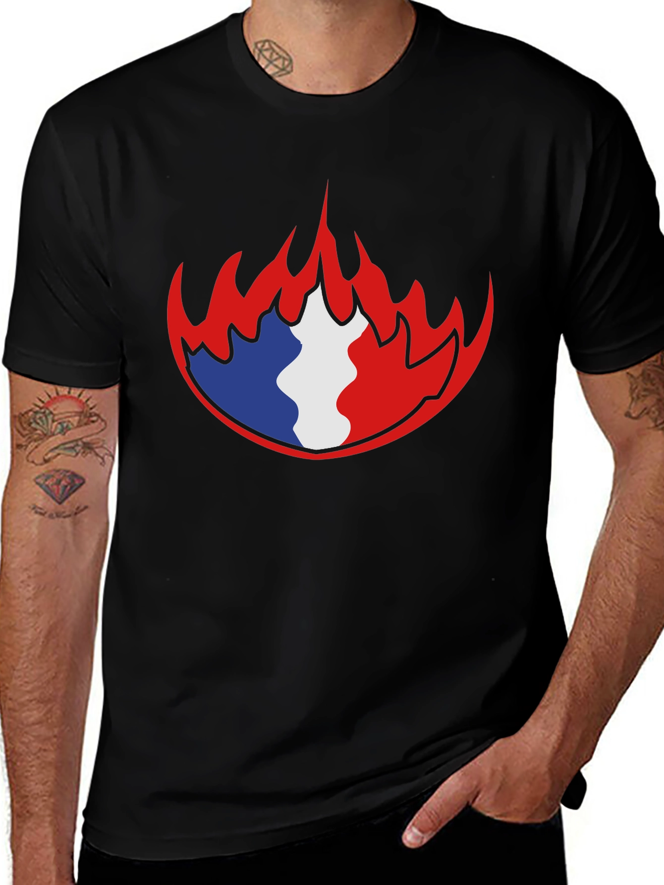 Variant 17 of French Flag Fire Graphic Black T-Shirt
