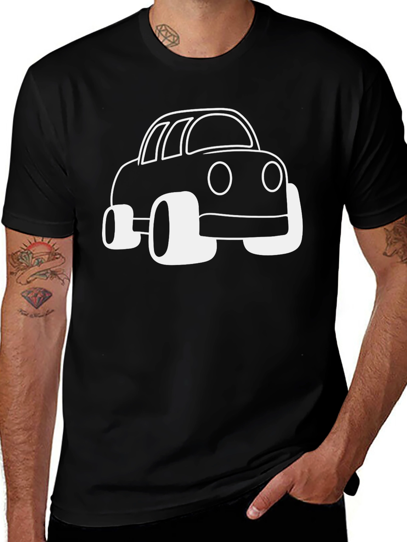 Black Cartoon Car Graphic Tee - Black Unisex Shirt main image
