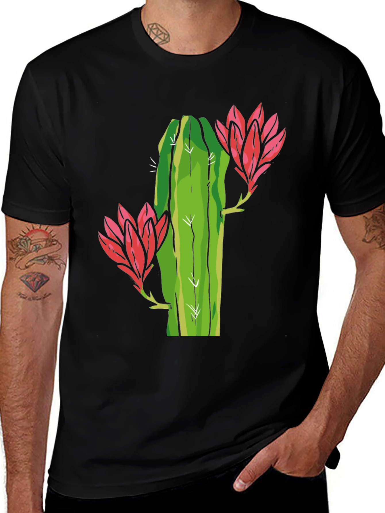 Variant 11 of Cactus Flower Graphic Tee - Black