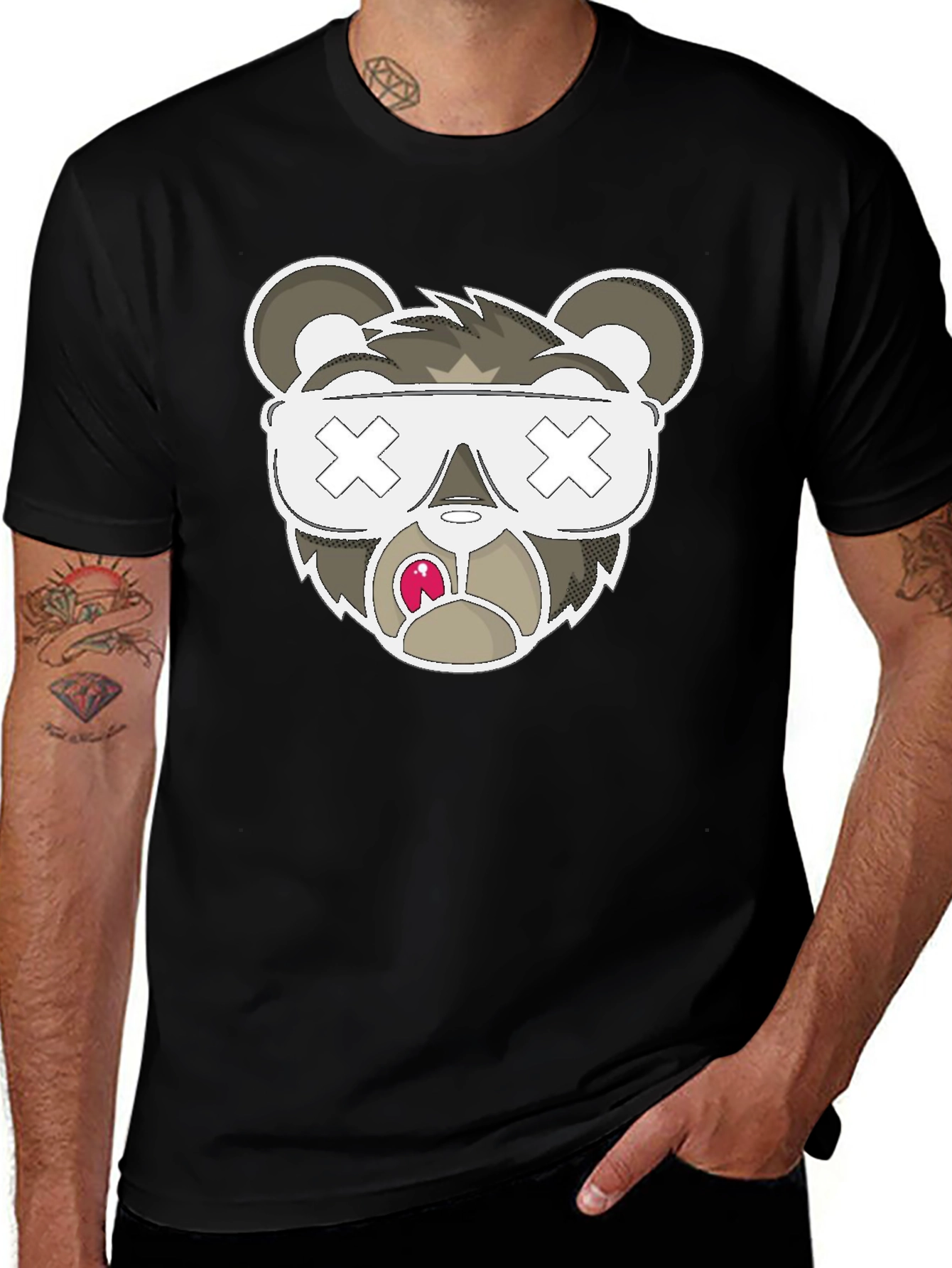 Variant 24 of Black Graphic T-Shirt - Bear with X Eyes
