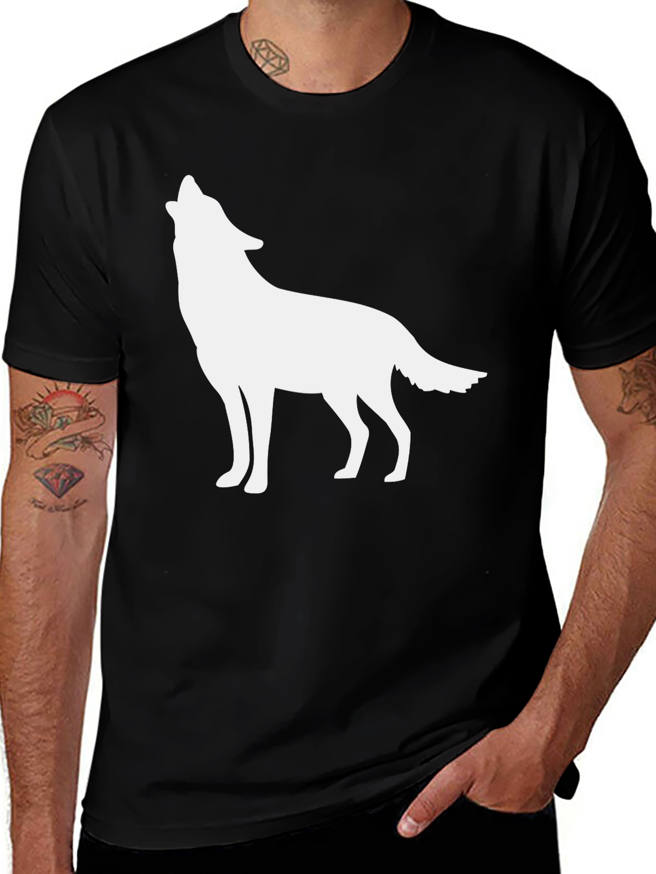 Variant 19 of Men's Black T-shirt with Wolf Silhouette
