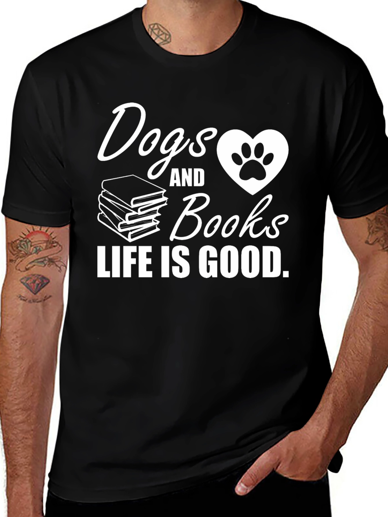 Variant 10 of Dogs & Books T-Shirt - Life is Good Tee