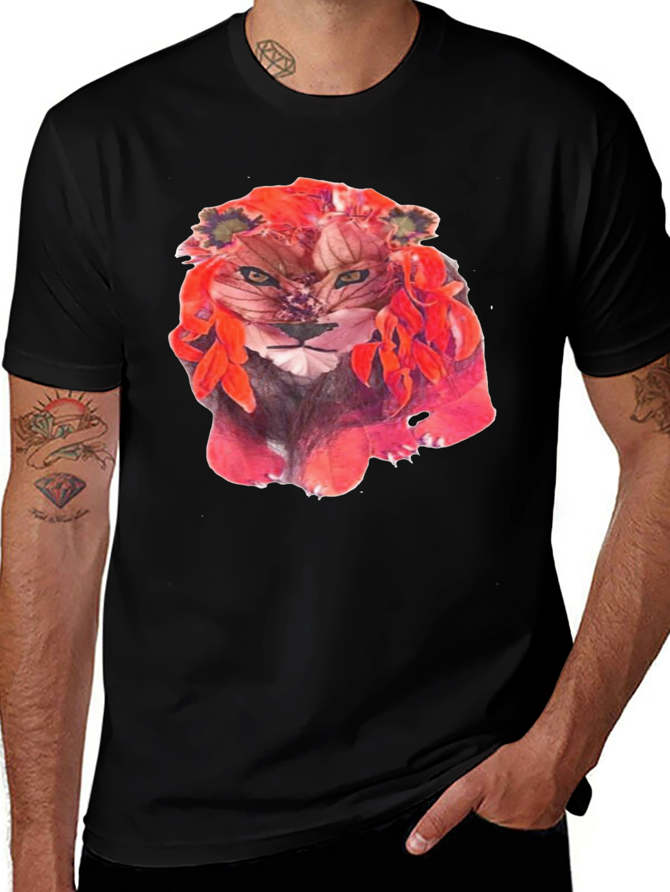Variant 2 of Floral Lion Graphic Tee - Unique Artistic Design
