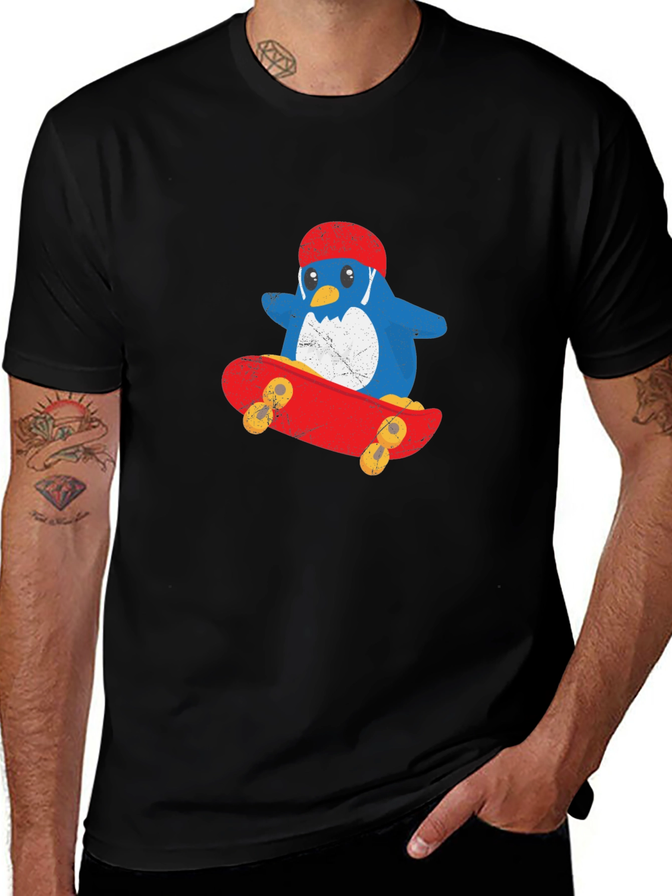 Variant 10 of Skateboarding Penguin Graphic Tee - Cool and Fun