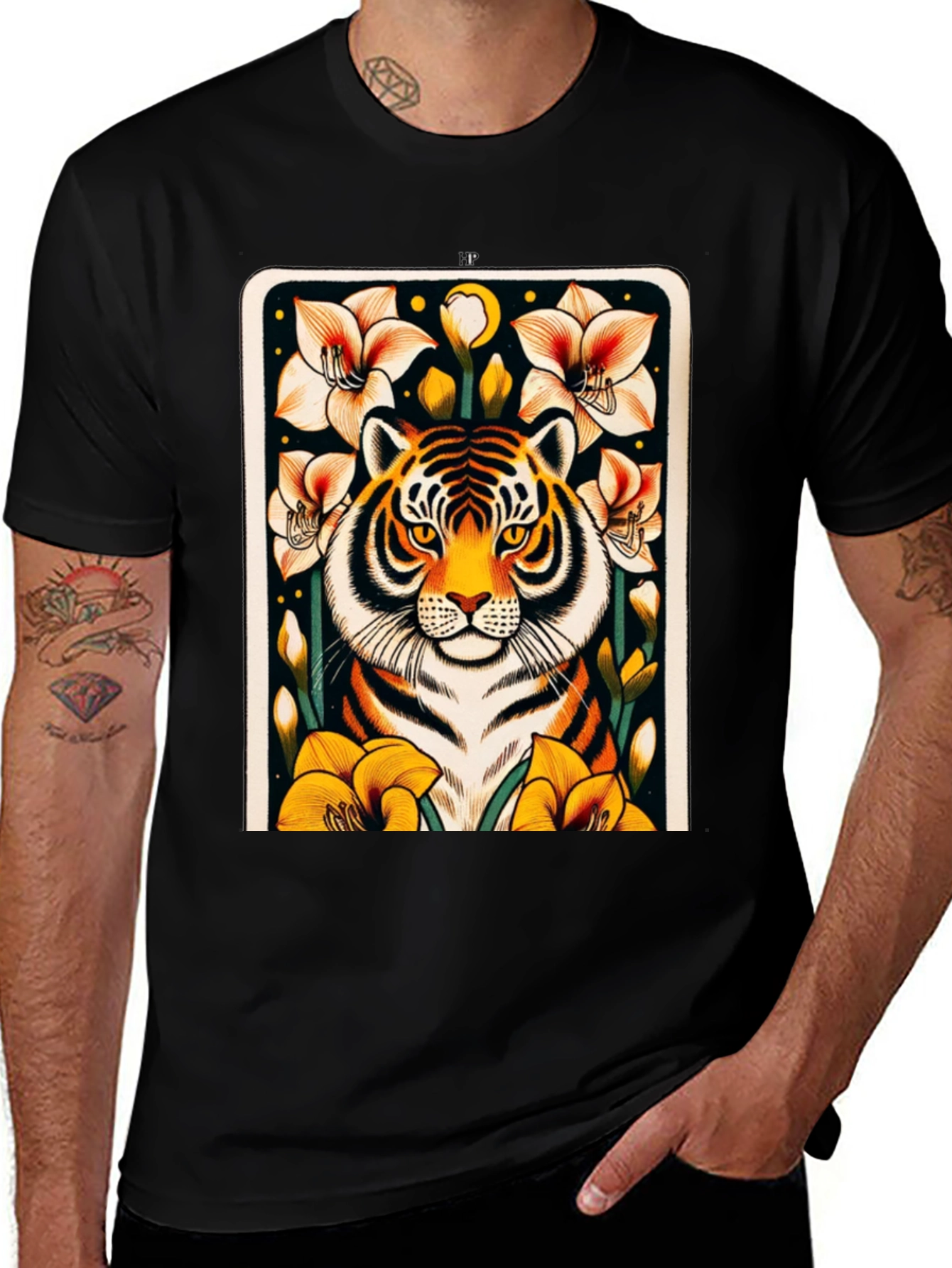 Variant 4 of Tiger Floral Graphic Black T-Shirt