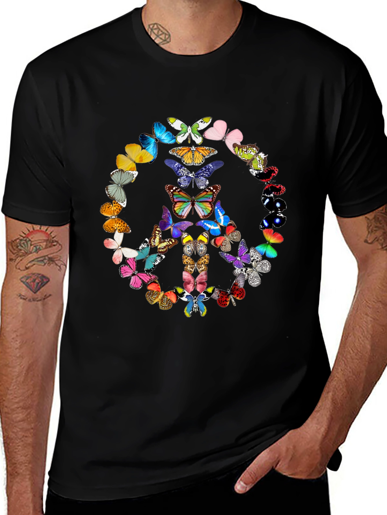 Variant 27 of Butterfly Peace Sign Graphic Tee - Black