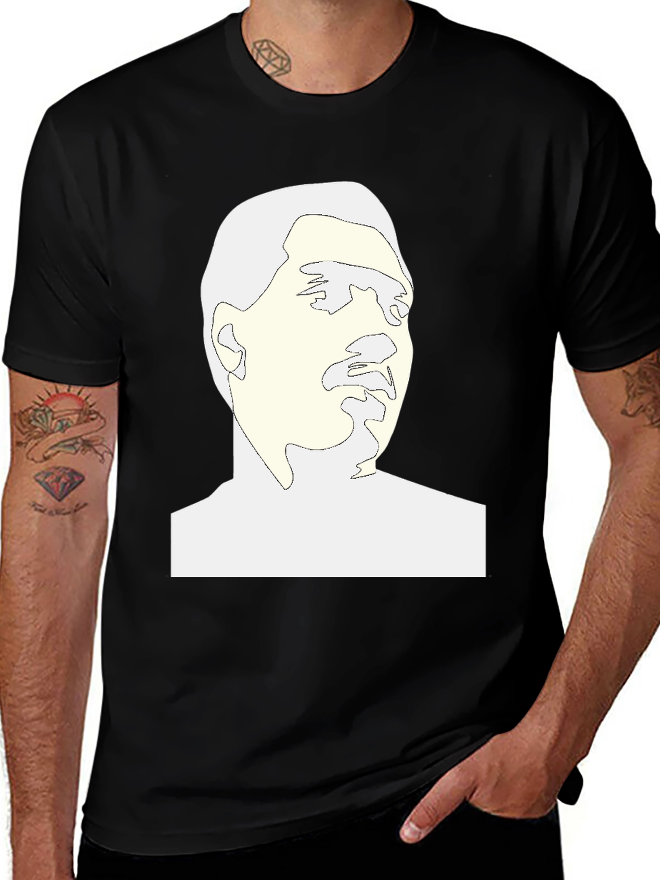 Variant 15 of Abstract Face Graphic Tee - Black Cotton Blend
