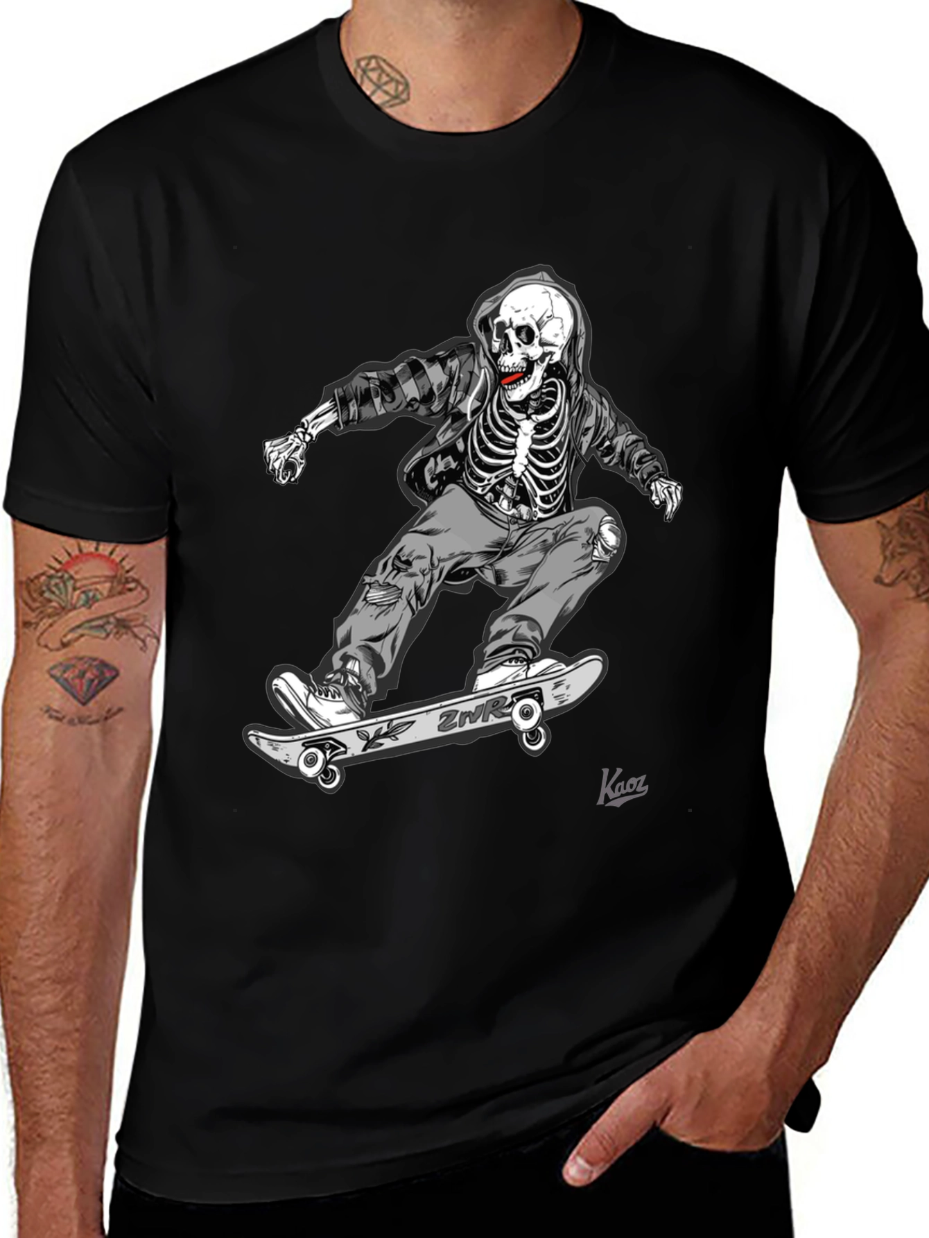 Variant 13 of Skeleton Skateboarder Graphic Tee - Black