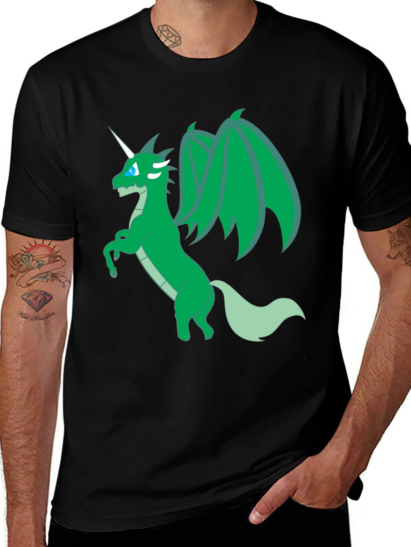 Variant 21 of Green Dragon Unicorn T-Shirt - Fantasy Creature Design
