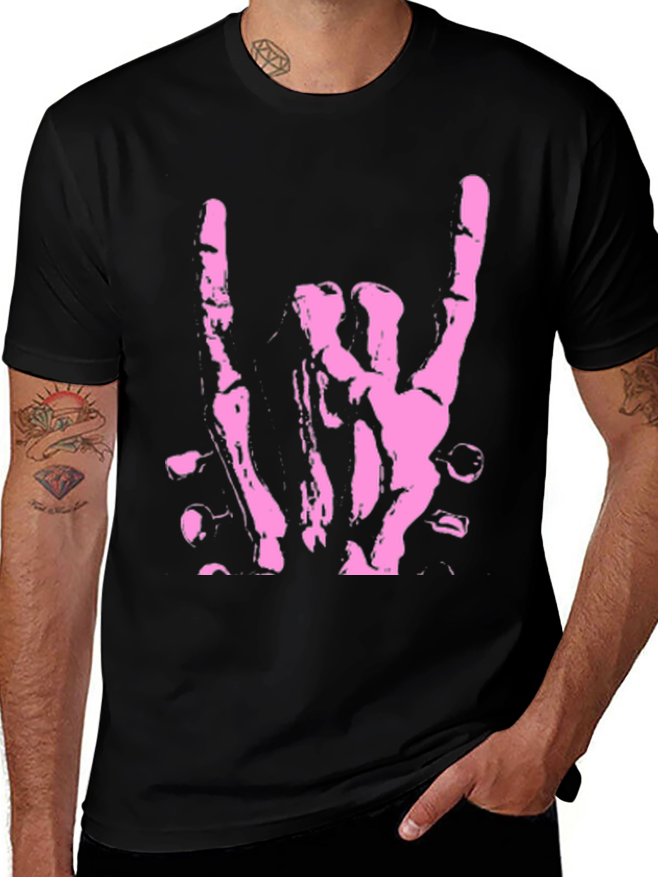 Variant 9 of Rock On! Graphic T-Shirt - Pink Devil Horns Hand