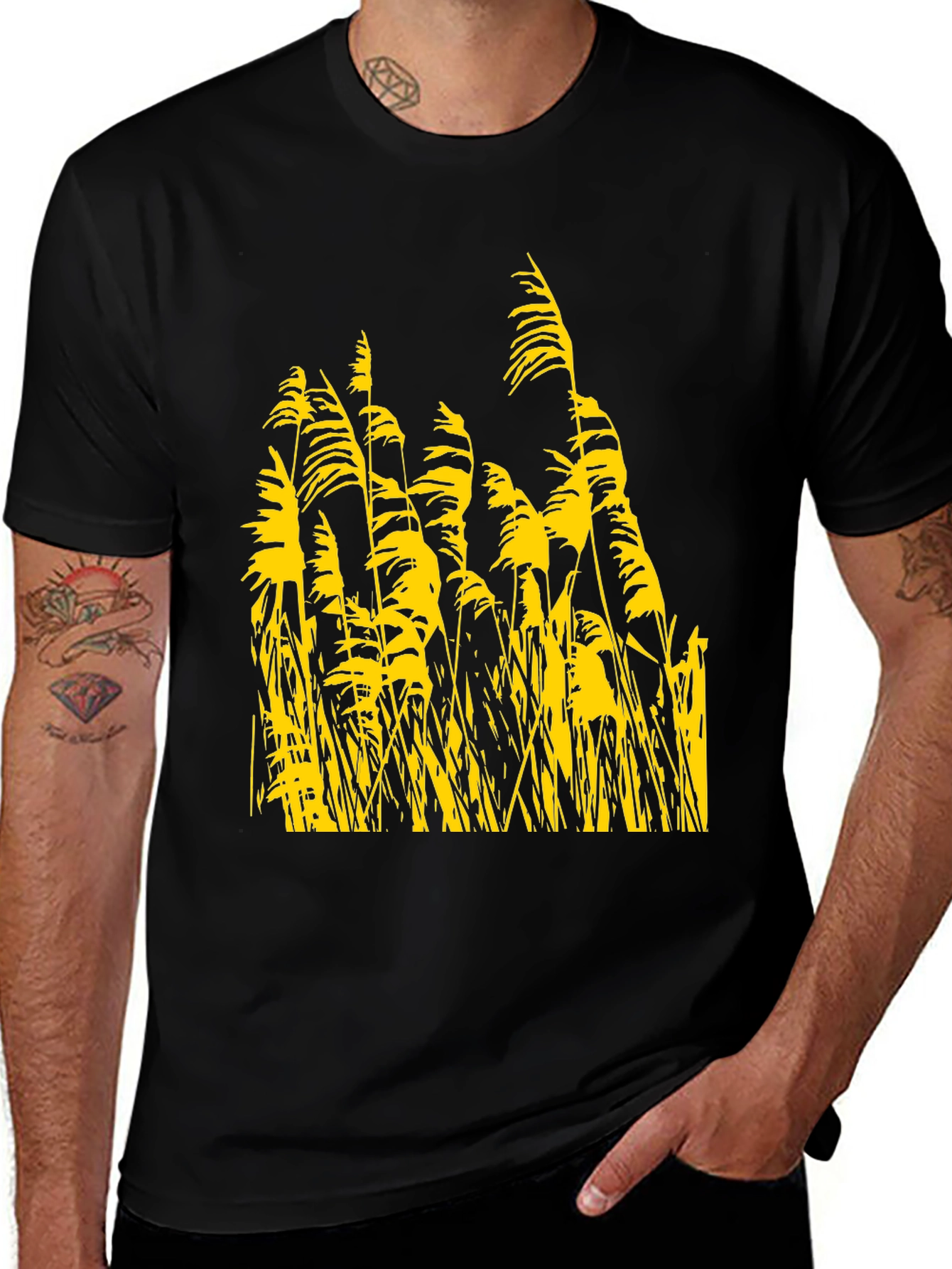 Variant 22 of Nature Inspired Tee - Yellow Reeds on Black