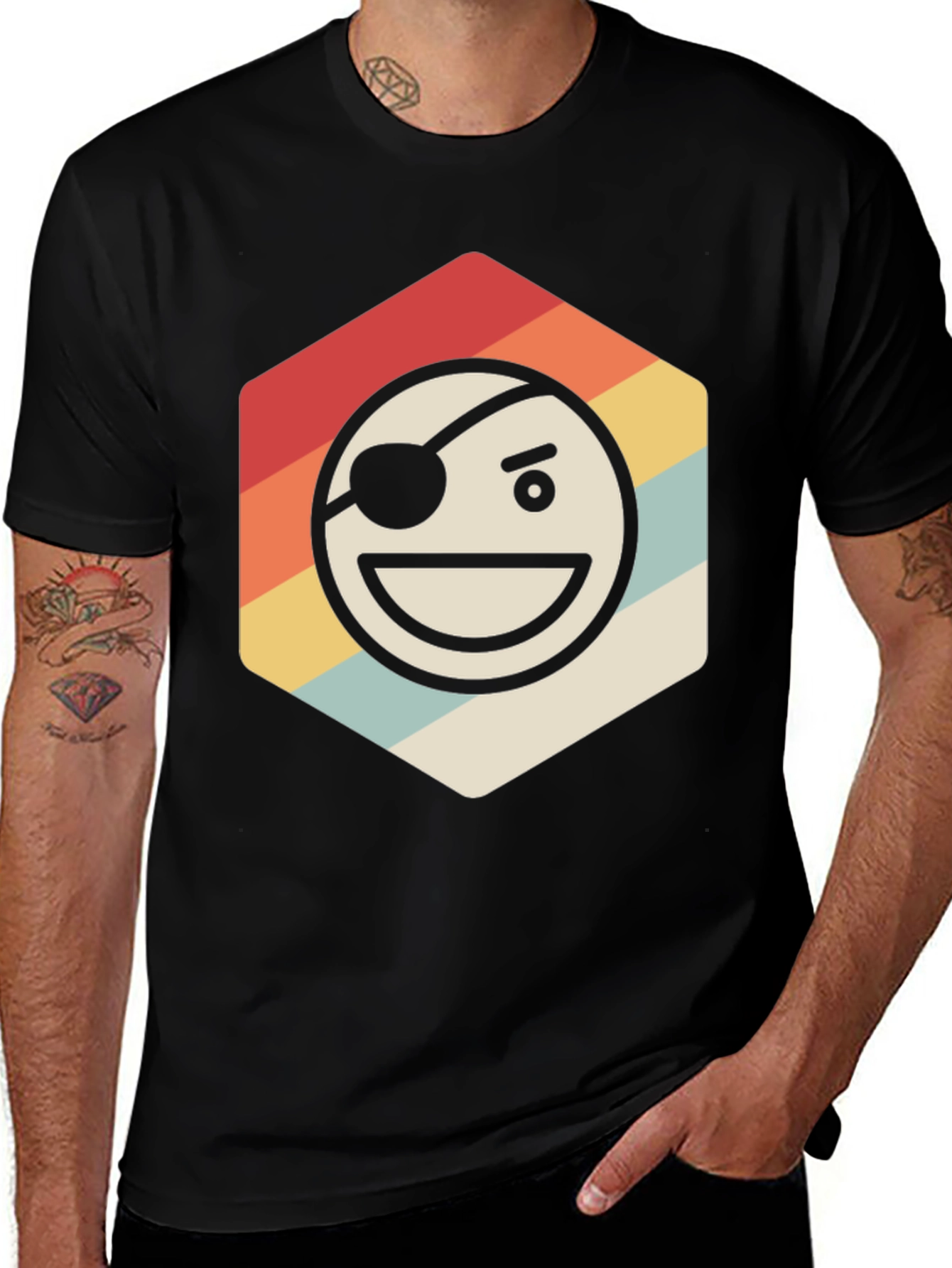 Variant 23 of Pirate Emoji Retro Graphic T-Shirt - Black