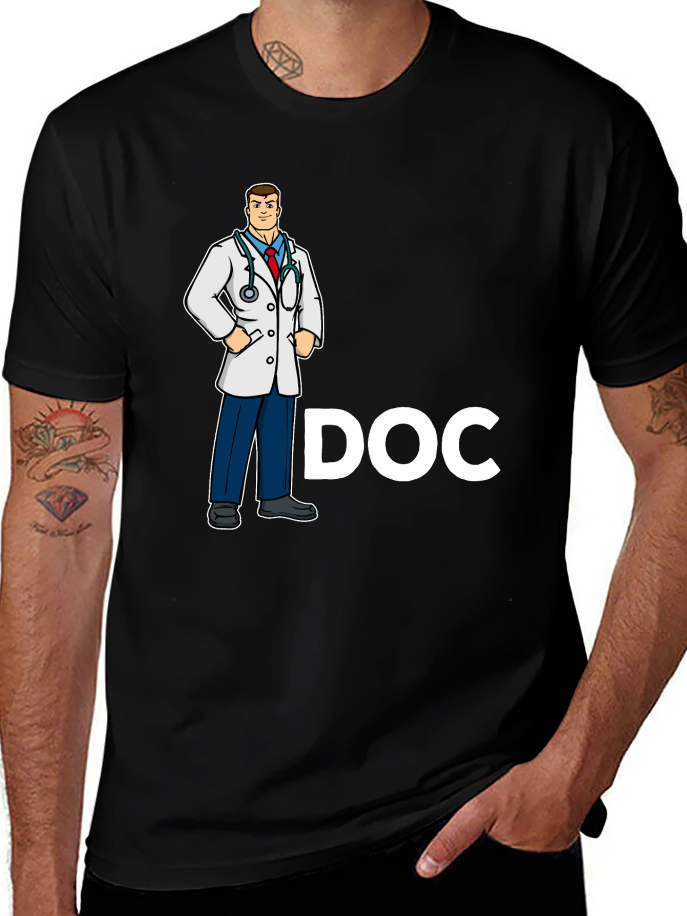 Black Doctor Cartoon Graphic Black T-Shirt main image