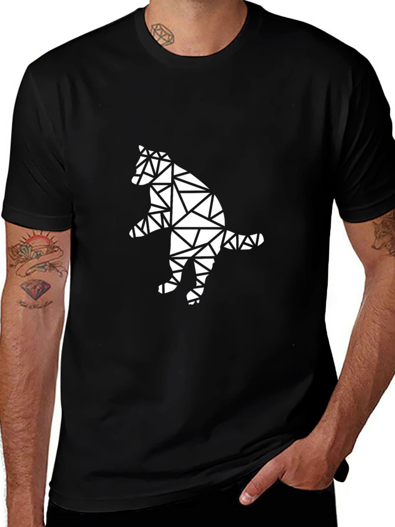 Variant 12 of Geometric Cat Graphic Tee - Black Cotton T-Shirt