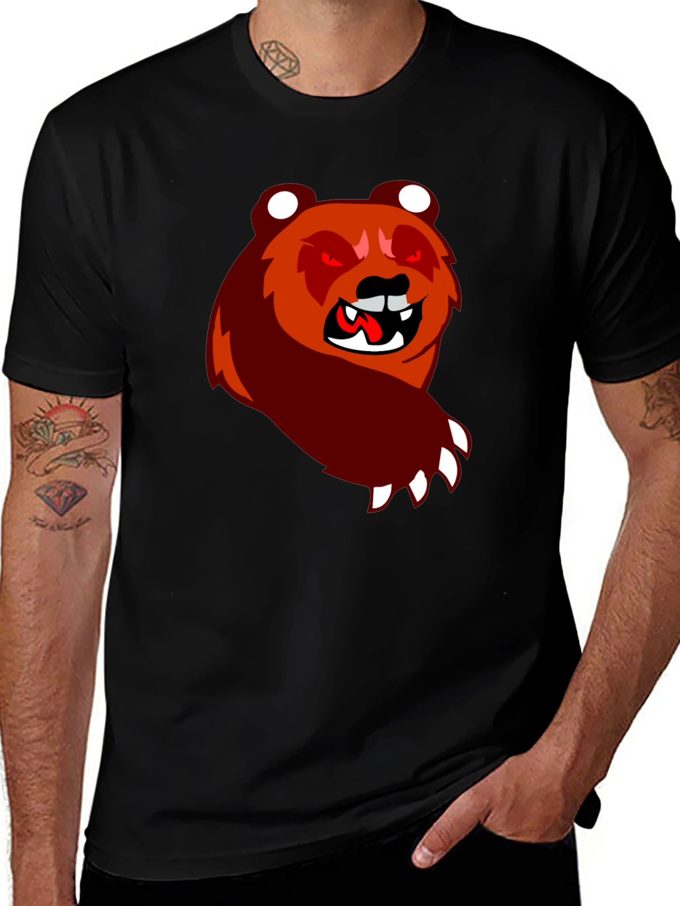 Variant 7 of Cartoon Bear Graphic Black T-Shirt