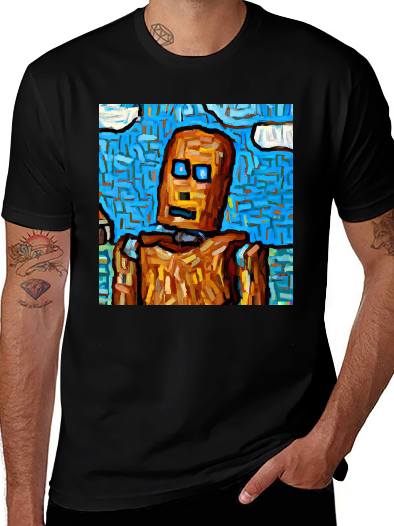 Variant 19 of Abstract Robot Graphic Tee - Black Cotton T-Shirt